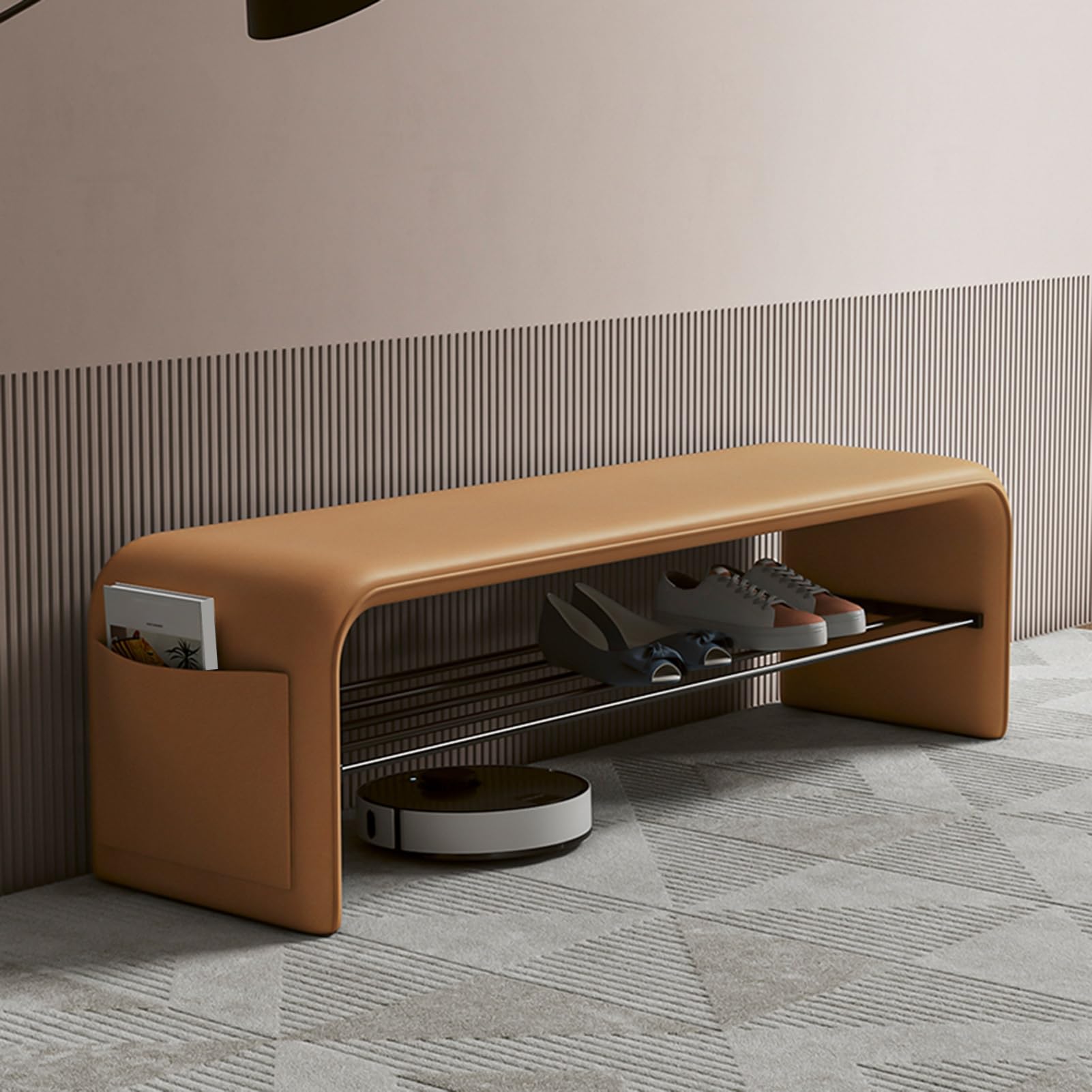 FCXWEVR Slish Modern Shoe Sto Bench with Hidden Rack & PU Leather Padded Seat Entryway nizer Fur for Home Decor Space Saving Design Perfect for Hallway & Mudroom