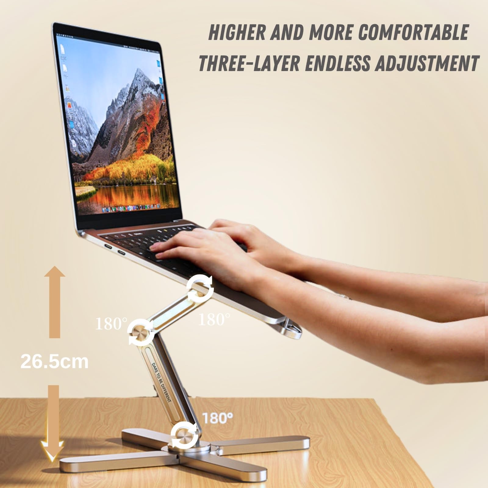 Supporto per laptop con base girevole a 360°, supporto per laptop regolabile in altezza, manico ergonomico pieghevole, compatibile con iPad e MacBook/tutti i computer portatili fino a 16