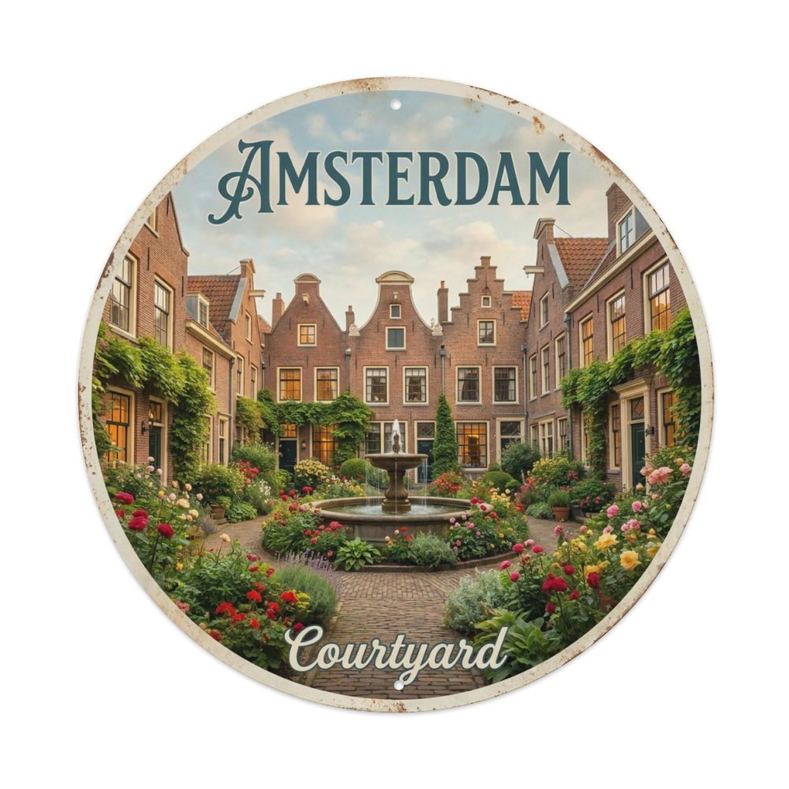 Vintage Travel Amsterdam Netherlands Court Metal Tin Sign