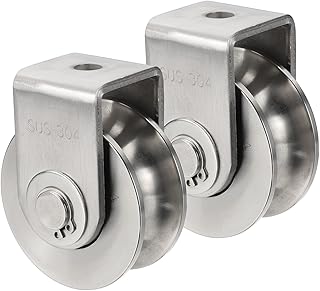 MECCANIXITY U Groove Wheel with Bracket, Stainless Steel Track Wheel Dia.2.7" Load 660 lbs Heavy Duty Rigid Caster for Inverted Rolling Gate Industrial Machines, 2 Pack, Silver Tone