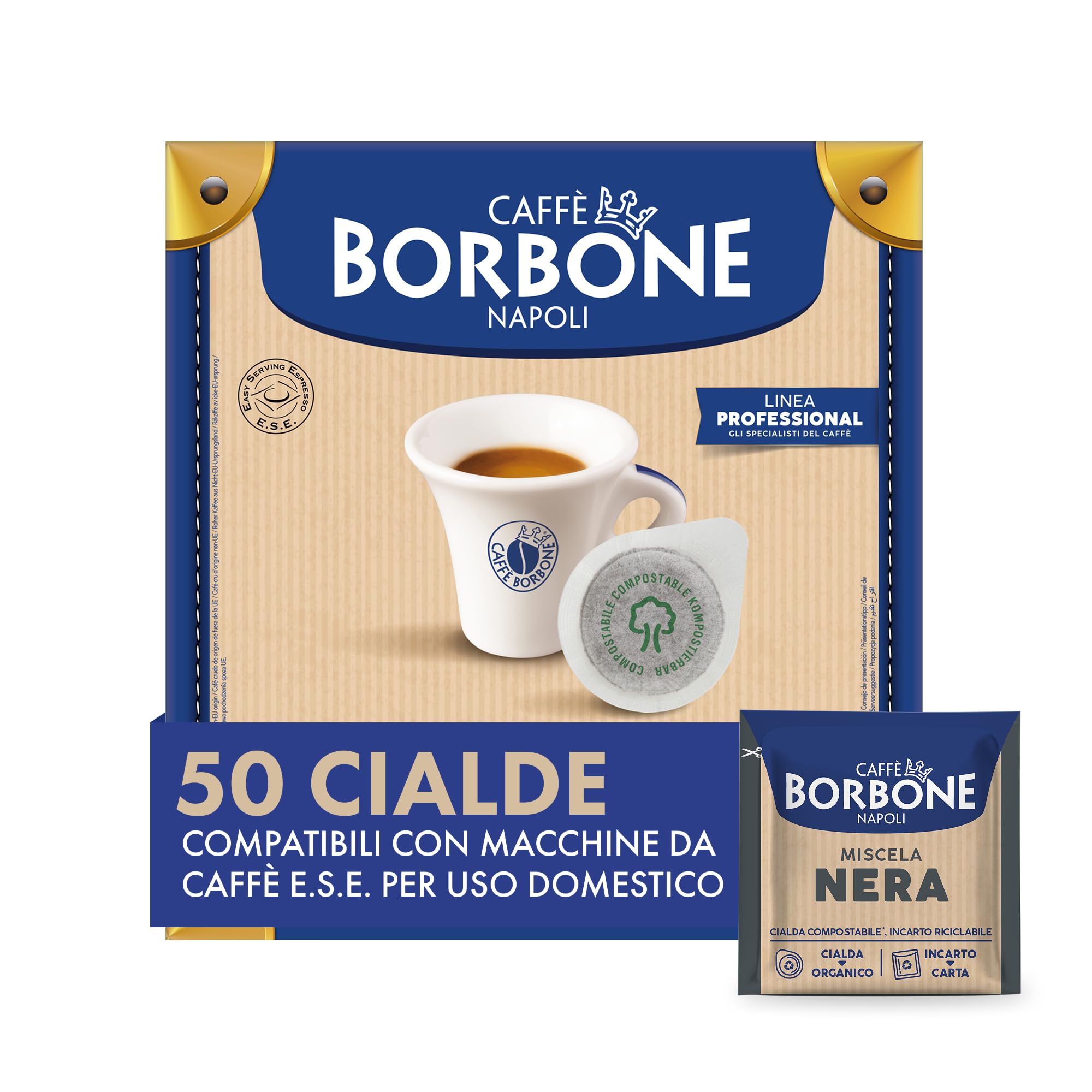 Caffè Borbone Cialda Compostabile, Miscela Nera - 50 Cialde - Intensità 10/10 - Sistema ESE, Ideale per tutte le macchine Espresso