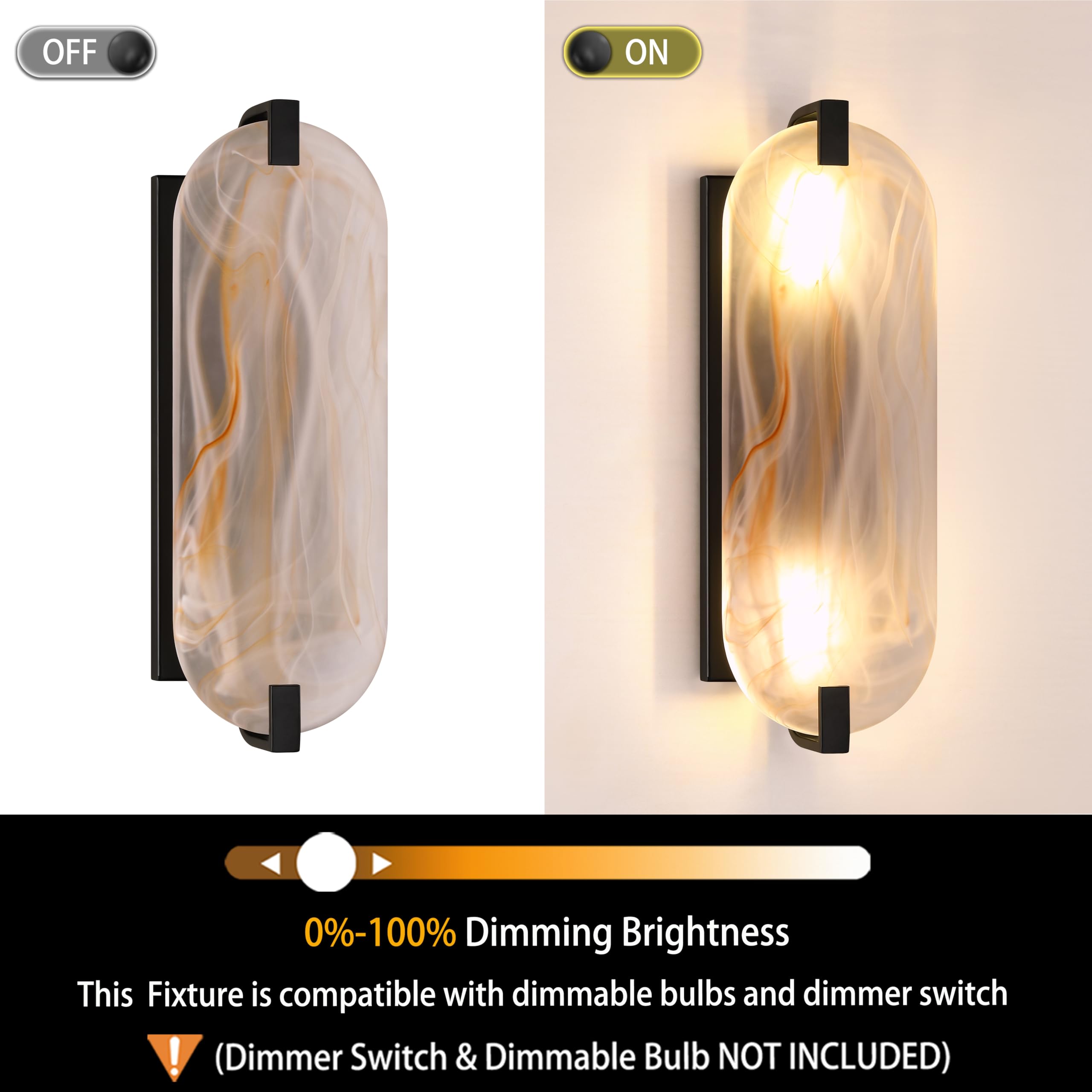 RAINLIGHTING 2 Pack 2 Light Oval Red Frosted Glass Bathroom Wall Sconce Modern Concise Style Wall Light Fixture,Black Finish for Bedroom Hallway Bedside