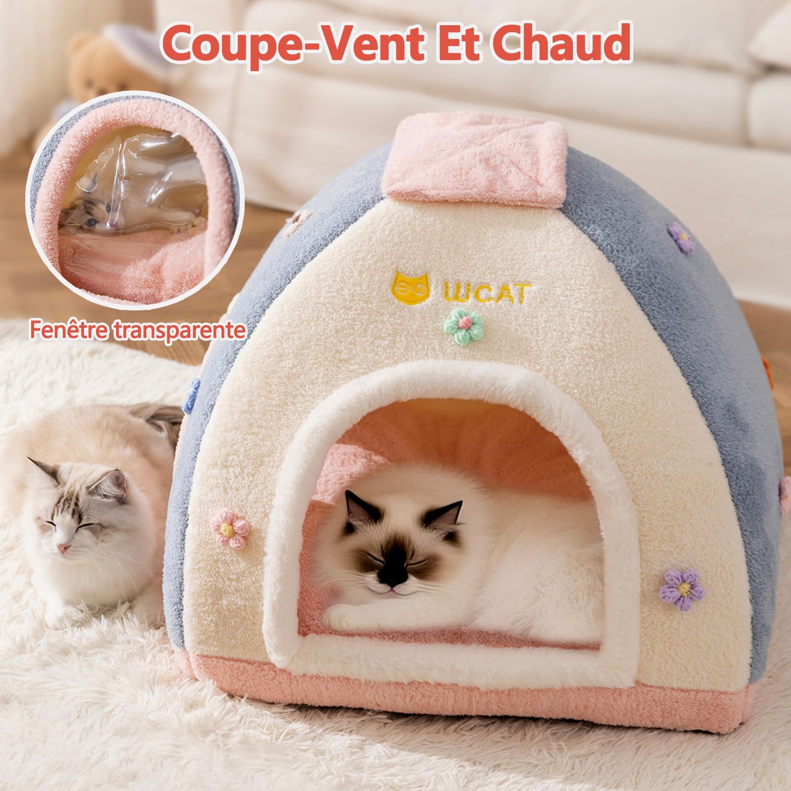 Galatée Niche pour Chat, Lit Douillet Et Douillet pour Chat, Tente Douce avec Coussin Amovible, Panier Douillet pour Chien, Maison pour Animaux De Compagnie pour Chiot, Chaton, Lapin(XL, Rose)