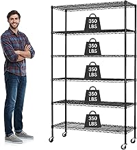 FLL 6 Tier Metal Wire Shelving Unit Garage Shelving Wire Shelving for Garage Kitchen,NSF Certification Metal Storage Shelf Rack Shelf Heavy Duty Shelves Height Adjustable with Wheels,48×18×82,Black