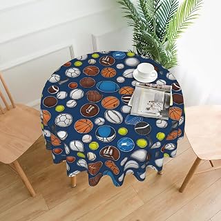 Baseball Basketball Football Print Round Tablecloth, Waterproof and Crease-Resistant Tablecloth, Warm and Soft Fabric, Very Suitable for Christmas, Camping and Table Decoration. 60 Inches