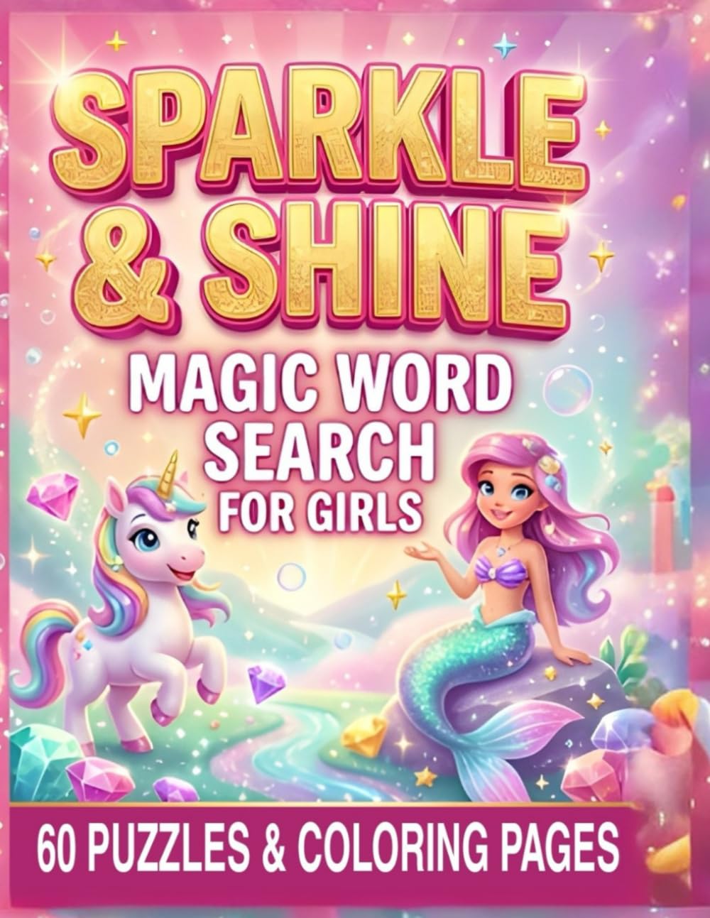 SPARKLE & SHINE: The Ultimate Magic Word Search for Girls: 60 Puzzles & Coloring Pages | Unicorns, Mermaids, Fairies & More | Progressive Difficulty for Ages 6-8 (Volume 1)