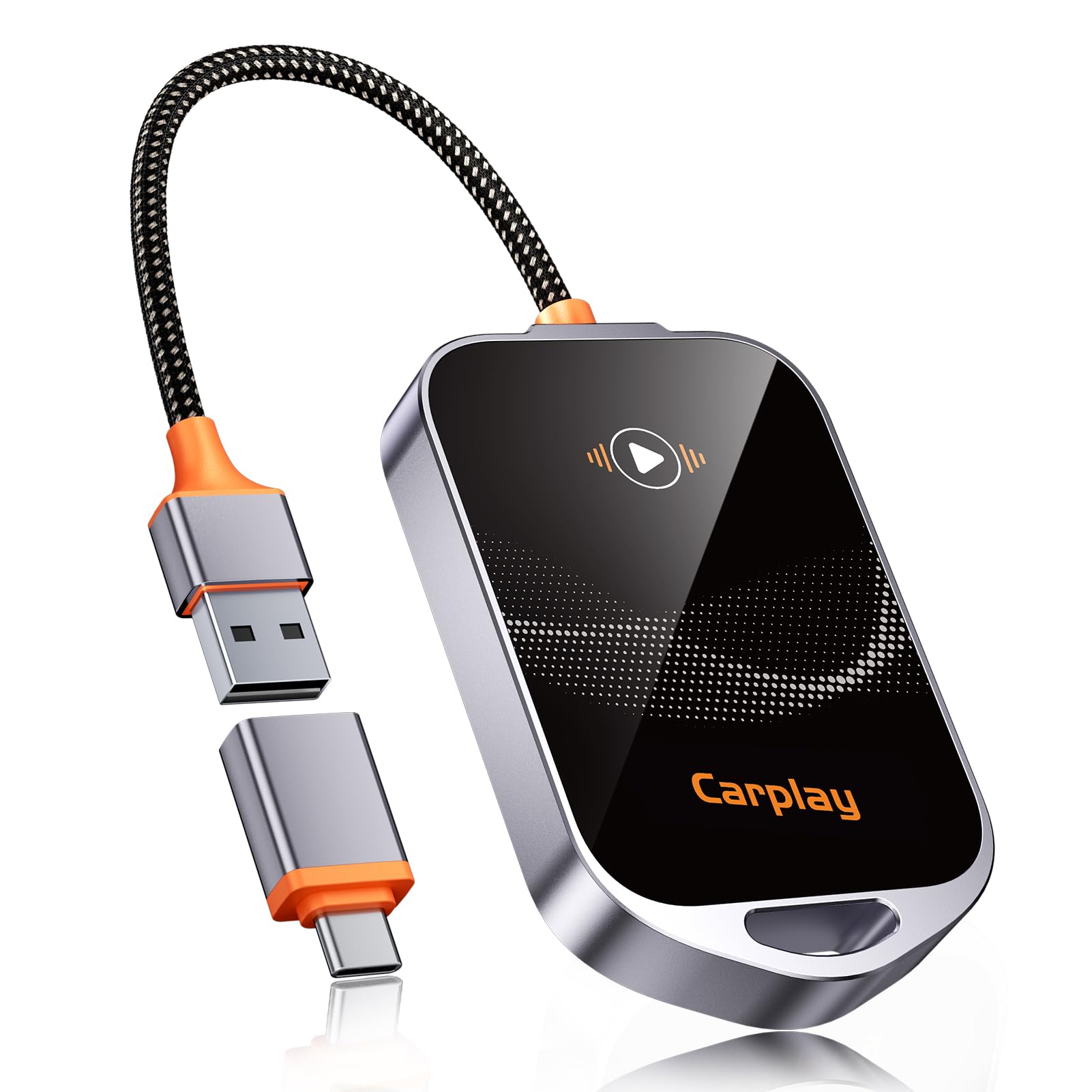 GlasFlength Adaptador Inalámbrico Carplay para iPhone, CarPlay Wireless Adapter con Puerto USB-A a USB-C Plug and Play Convierte Cableado a Inalámbrico Compatible con posteriores y con iOS 10+