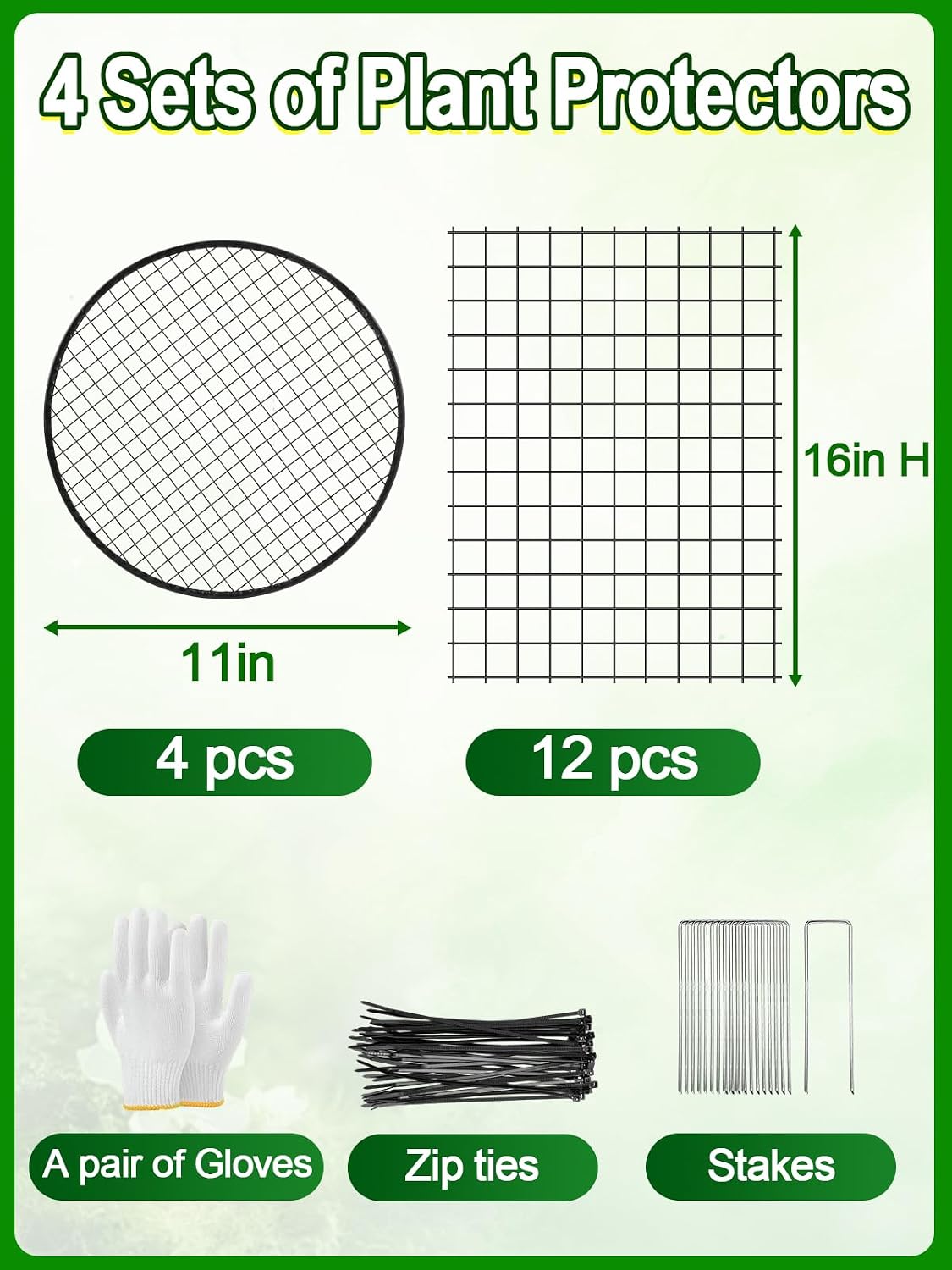 16''H x 11''Dia Plant Protectors from Animals - Full-Protection Anti-Rust Plant Cages with Covers for Outdoor Plants, Wire Garden Cloches for Plants Strawberry Keeping Chicken Rabbits Out, 4 Sets