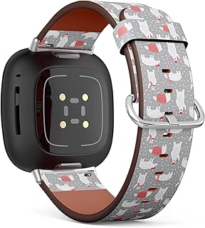 CJBROES Replacement Leather Watch Band, Compatible with Fitbit Versa 3 and Fitbit Sense of Wristband Bracelet Accessory - Cute Polar Bears