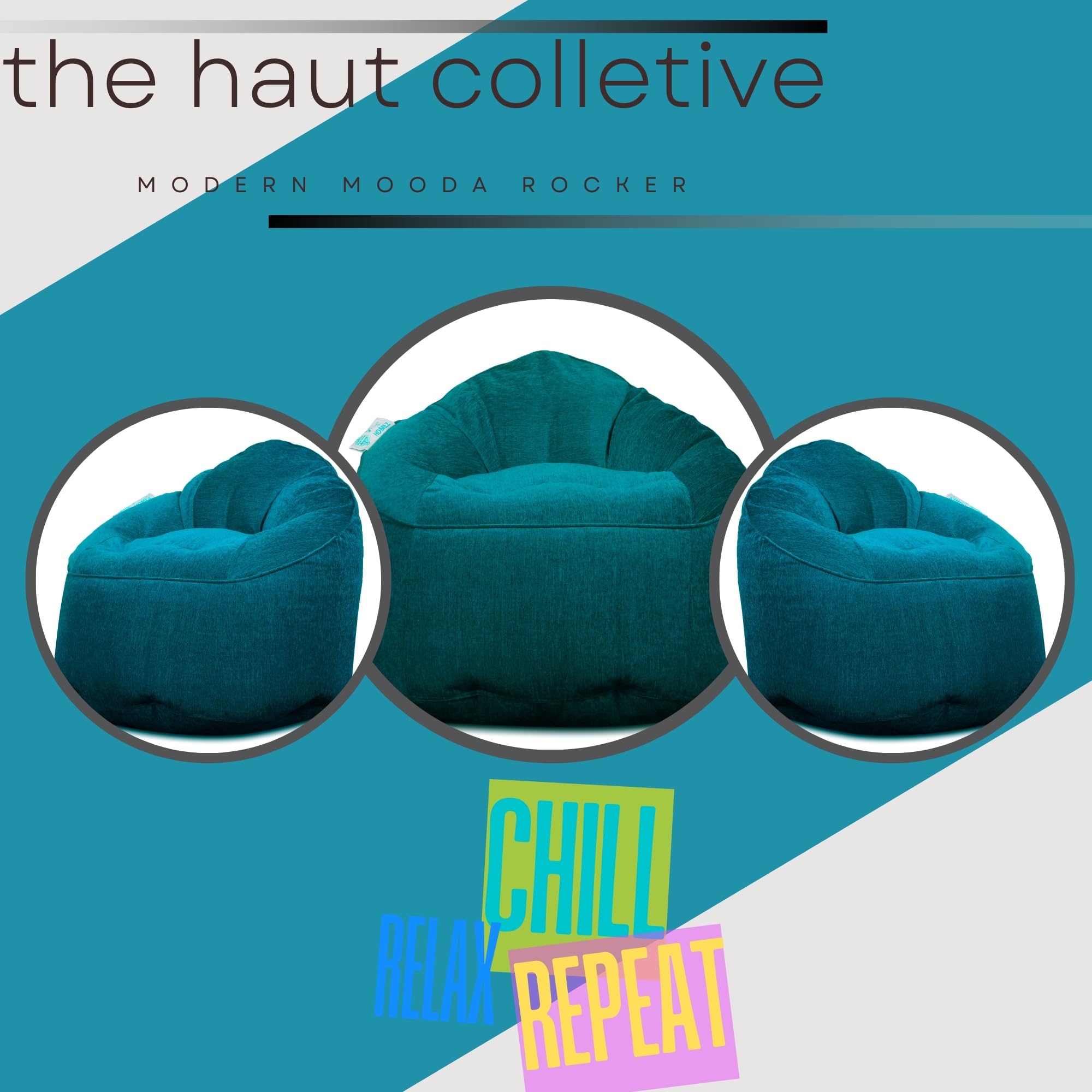 Style Homez Haut Collection Mooda, Rocker Lounge Bean Bag XXXL Size Teal Color, Premium Velvet Fabric Cover Only 1