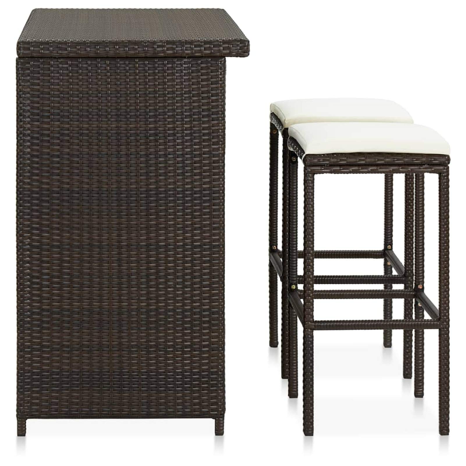 Tidyard Set Mesa y sillas de Bar jardín 3 Piezas Muebles de Jardin Exterior Conjuntos ratán sintético marrón