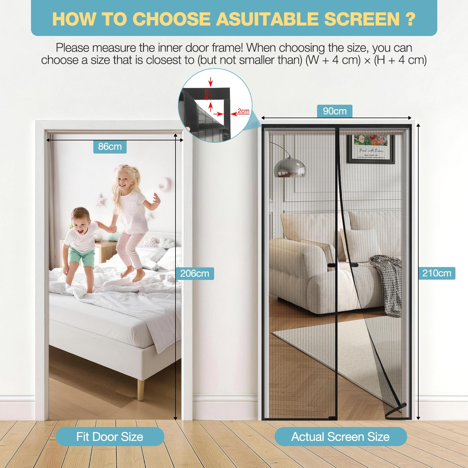 Mosquitera Puerta Magnética 80x190 cm, Anti-Insectos, Cortina Mosquitera para Puerta Exterior Cocina Balcón y Patio, Fácil instalación, Apto para Niños Mascotas, Negro