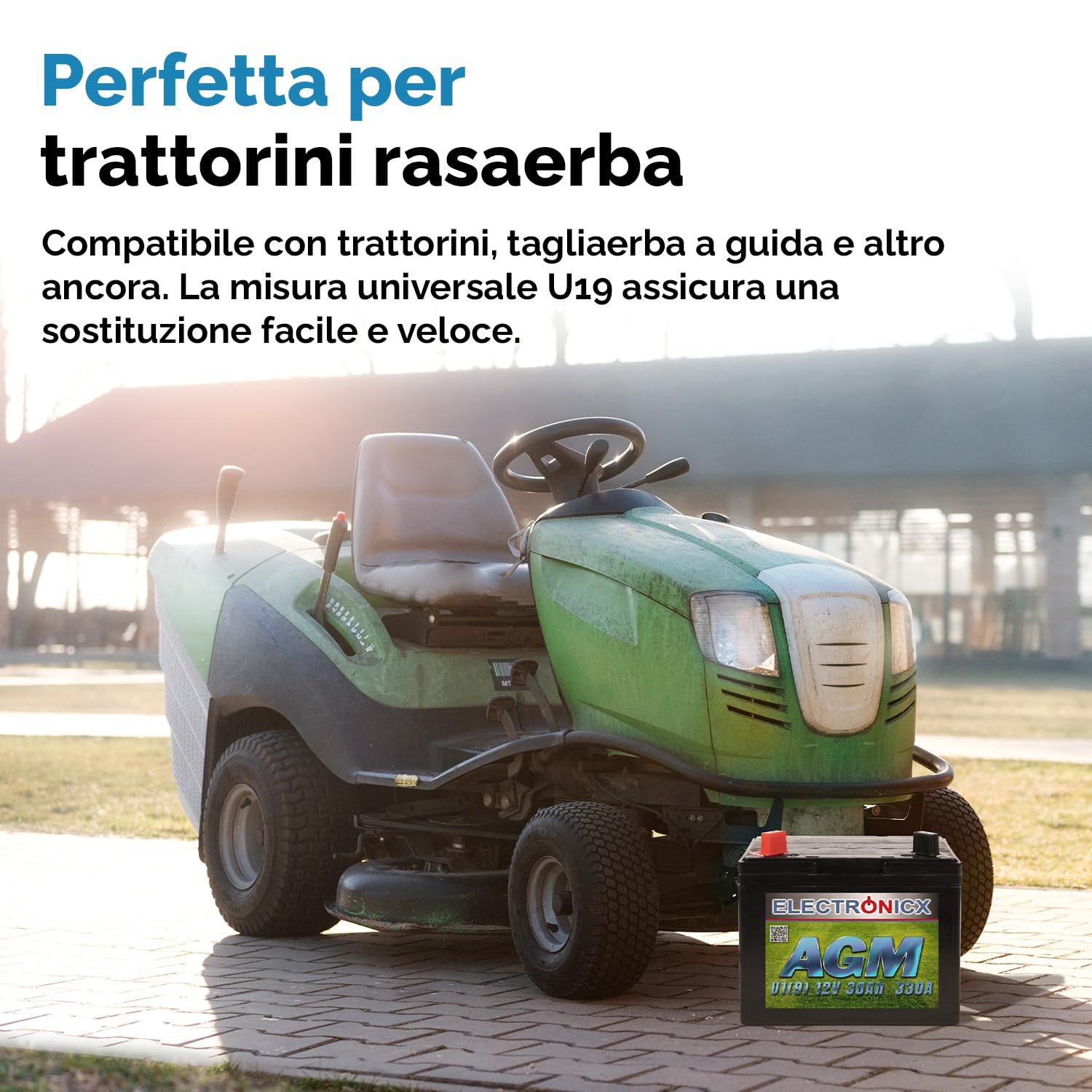 Electronicx - Batteria AGM U1 (9) 30 AH 330 A (EN) per tosaerba, attrezzi da giardino, batteria di avviamento, non necessita di manutenzione, tecnologia AGM, ermetica