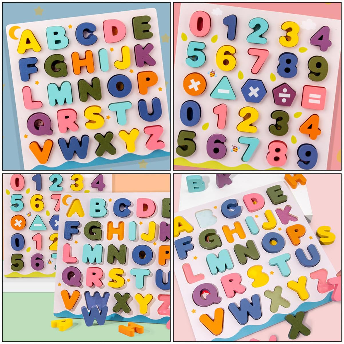 SUPVOX 2 Juegos Juguetes Educativos Madera para Puzzles Números y Letras Colores Brillantes Aprendizaje Infantil Regalo Cumpleaños