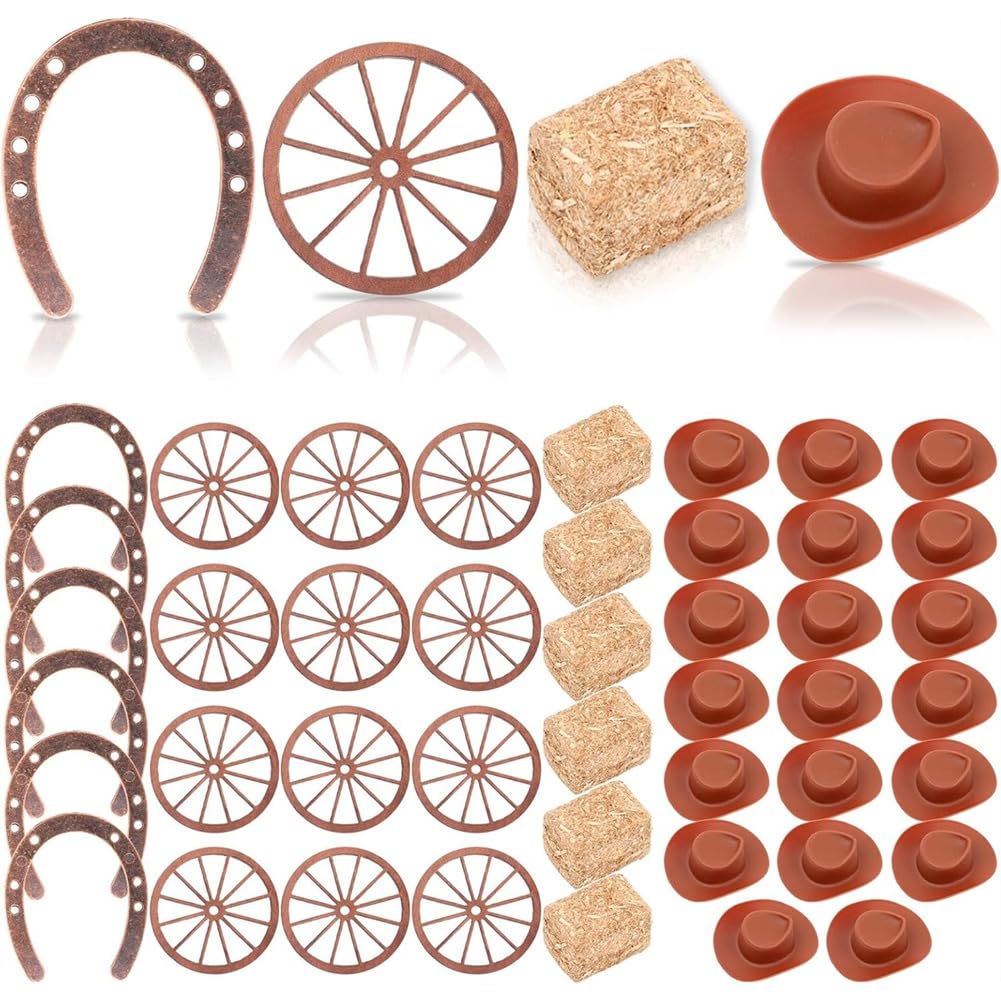 Vjsujehgy Tiny Cowgirl Hats for Crafts 44PCS Mini Cowboy Hat Cupcake Toppers, Party Accessories