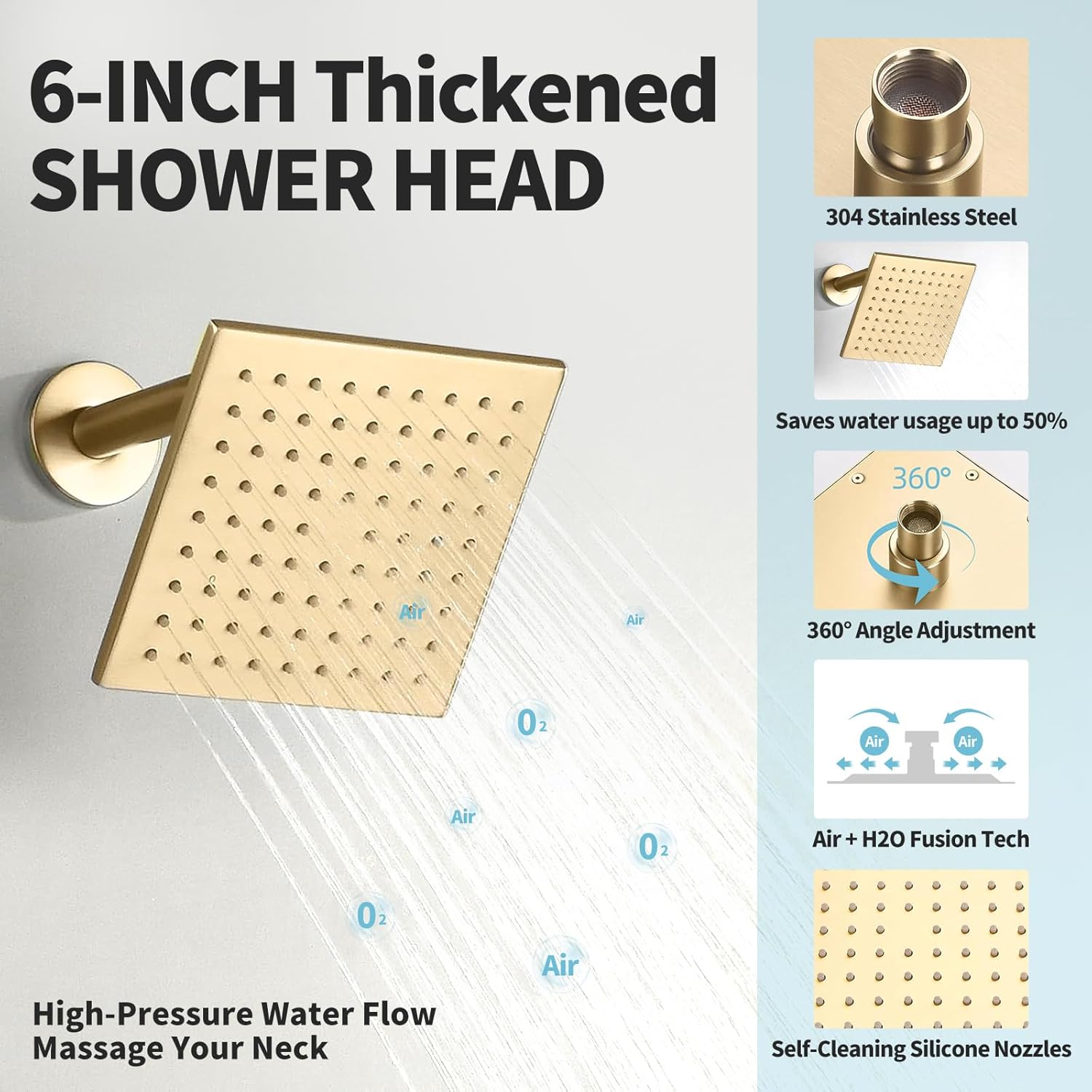 Thermostatic Shower Faucet System Set Brushed Gold,RomceBath Dual 12+ 6" Wall Mount Rainfall Shower Head with Can Use All at Once Push Button 3-Way Modes Valve & Trim Kit & Handheld Sprayer Combo