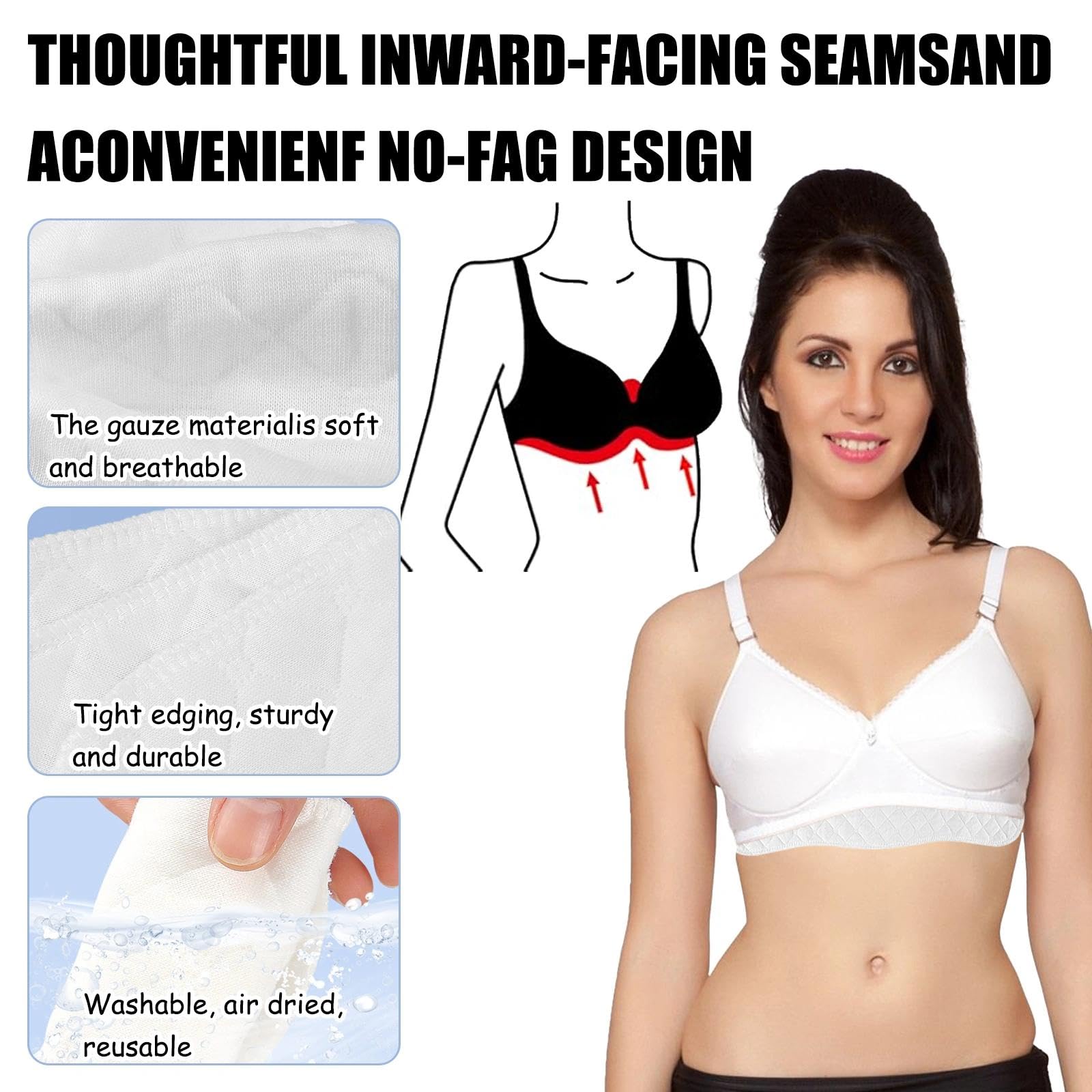6 fodere per reggiseno in cotone da donna, riutilizzabili, sotto il seno, morbide e traspiranti per prevenire irritazioni e rimanere asciutti tutto il giorno