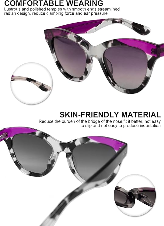 Stylish Cat Eye Sunglasses for Women Polarized UV400 Protection Retro Butterfly Sun Glasses Square Design Shades Purple Tortoise Shell