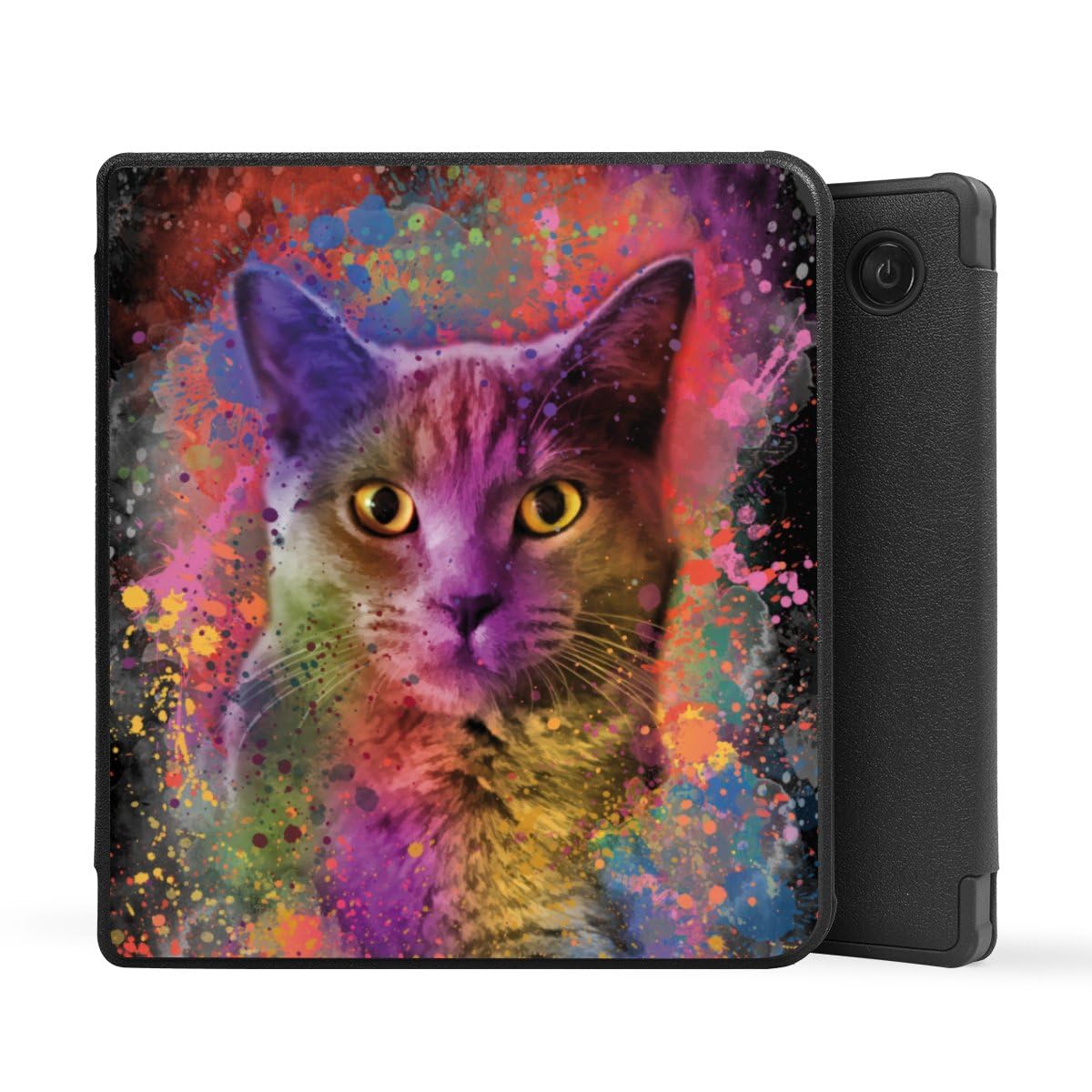 Schutzhülle schwarz kompatibel mit tolino Vision 6 E-Reader Kunstleder Case Hülle Graffiti Katze Portrait