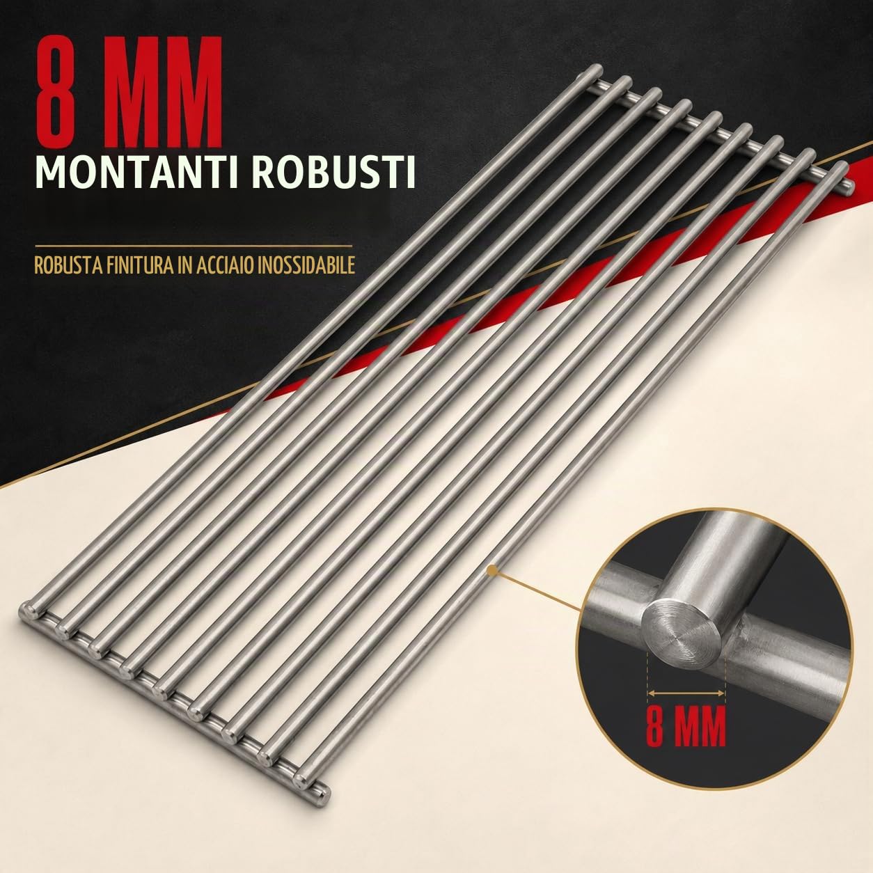 Grillfürst Griglia in Acciaio Inox Broil King Baron - griglia Facile da Pulire con montanti da 8 mm, Dimensione della griglia di Ricambio 43,6 x 15,9 cm