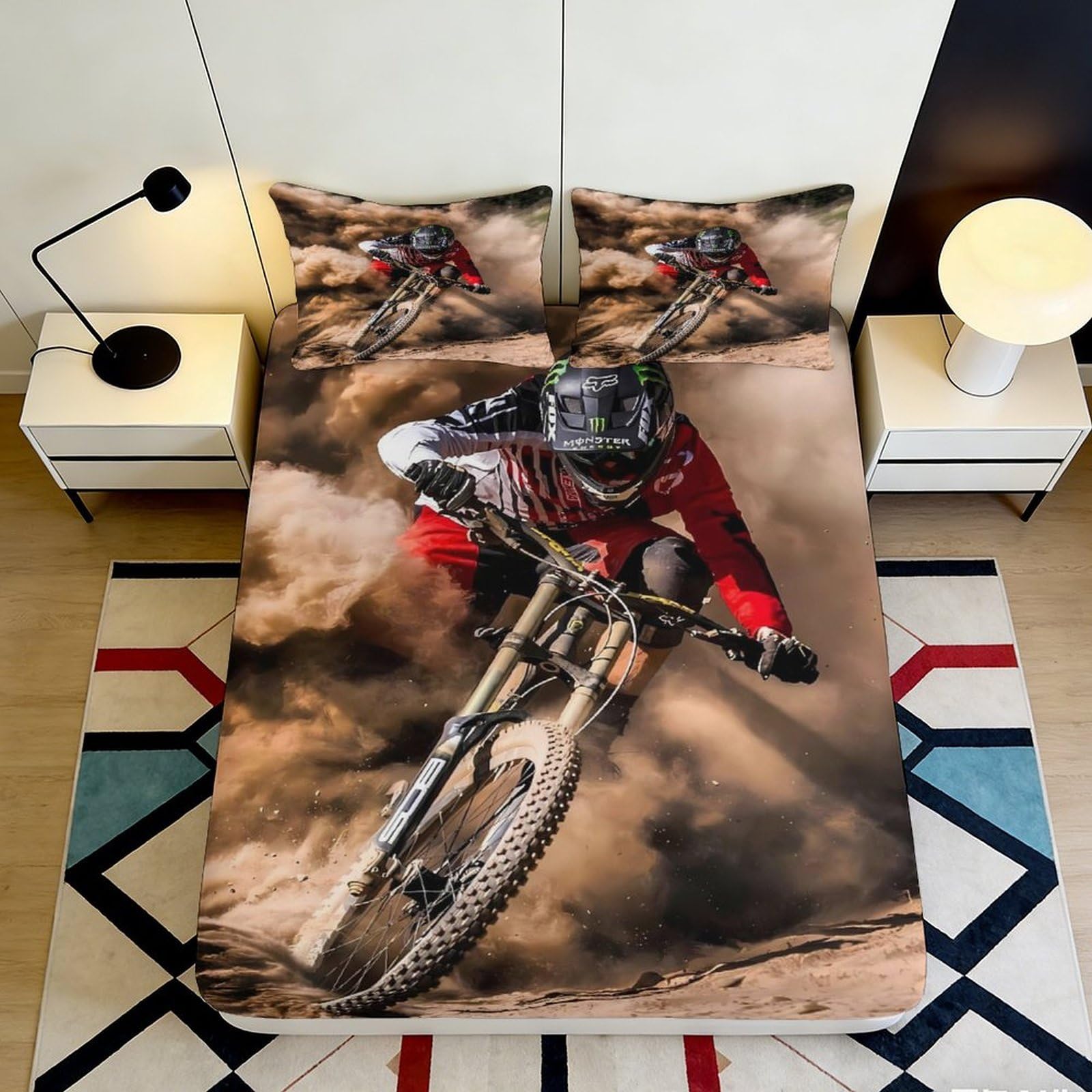Jqzkxnhpbr Style-4 3D Printed Mountain Bike Rider Fitted Sheet Microfiber Soft Breathable Dirt Racing Mattress Cover For Bedroom Decor 90X200x25cm