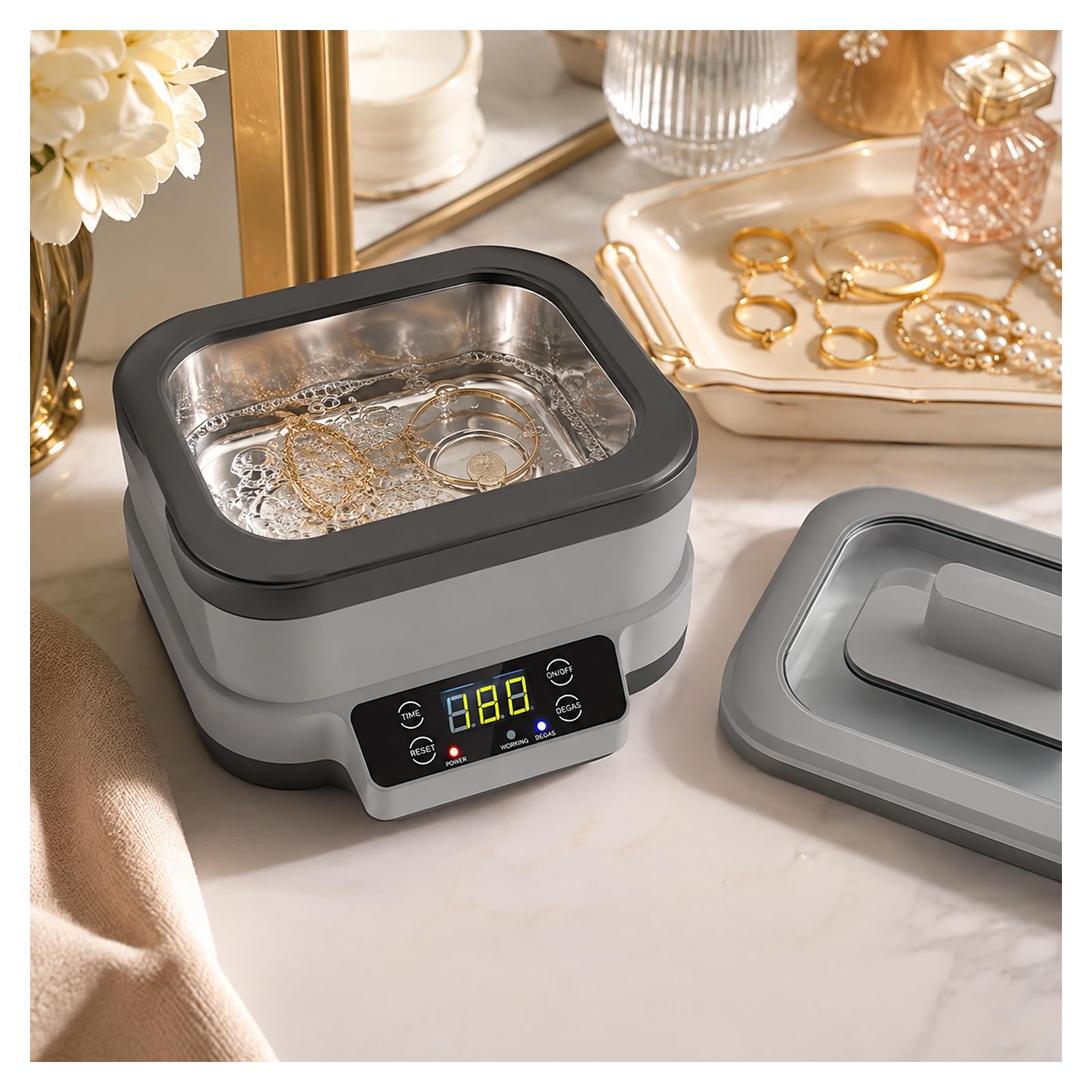 Pulitore Ultrasuoni Portatile, 40kHz Vasca Inox 1200ml Con 5 Timer