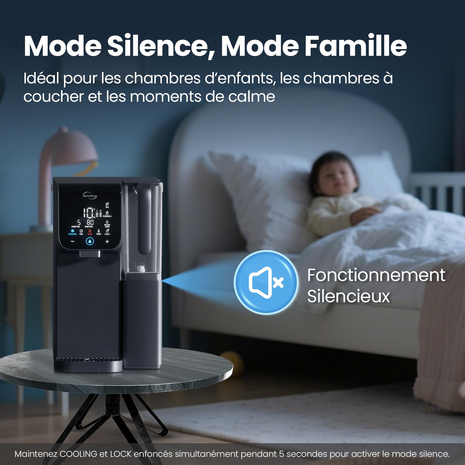 iSpring RCD100HCG d’Osmose Inverse avec Eau Chaude et Froide sur Comptoir, Distributeur d’Eau Osmosée Alcaline, 9 Températures et 6 Volumes de Distribution, Affichage TDS et Durée de Vie des Filtres,