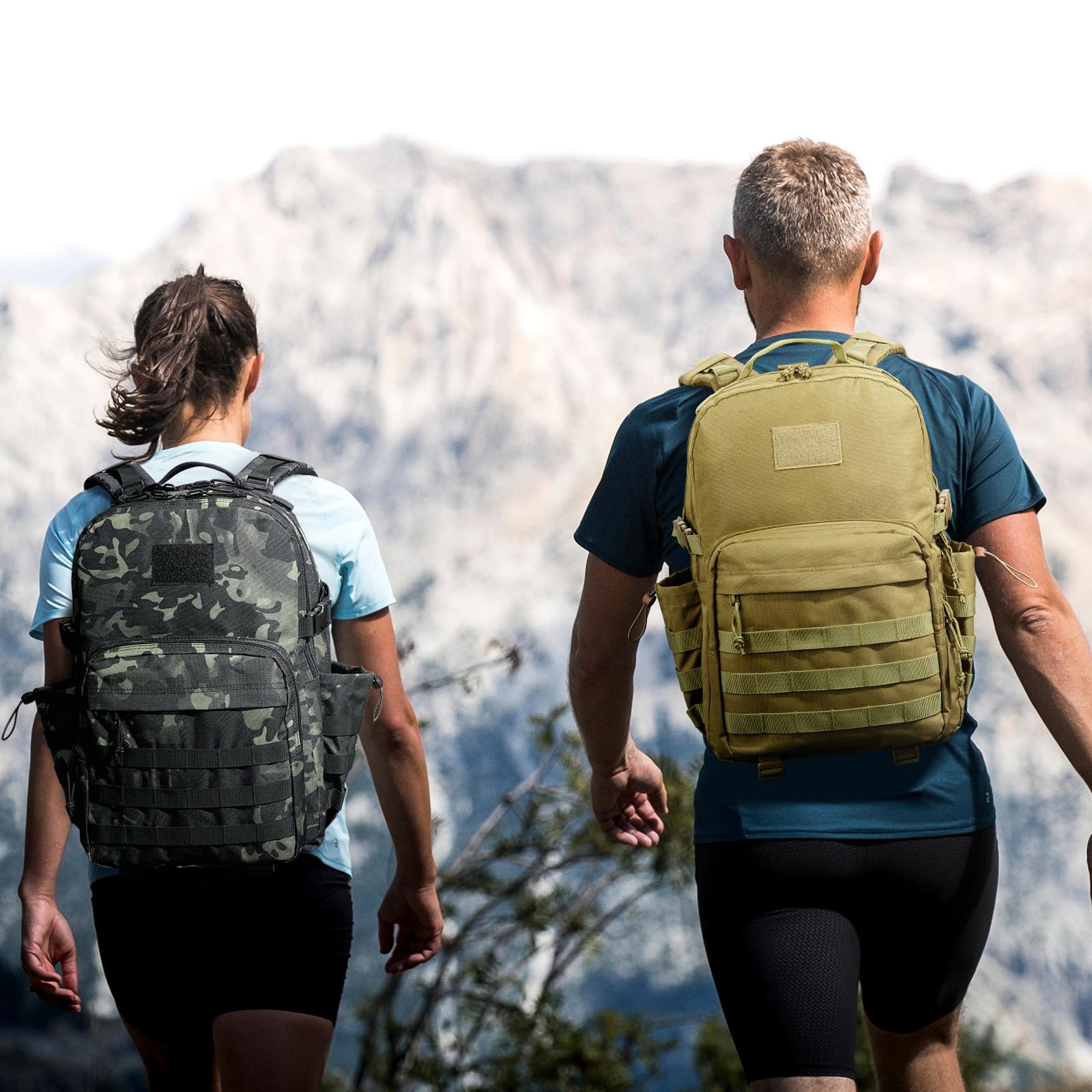 Taktischer Rucksack, 40 L Militär Outdoor Rucksack, großer Tagesrucksack für Herren und Frauen, Wanderrucksäcke mit Wasserflaschentasche