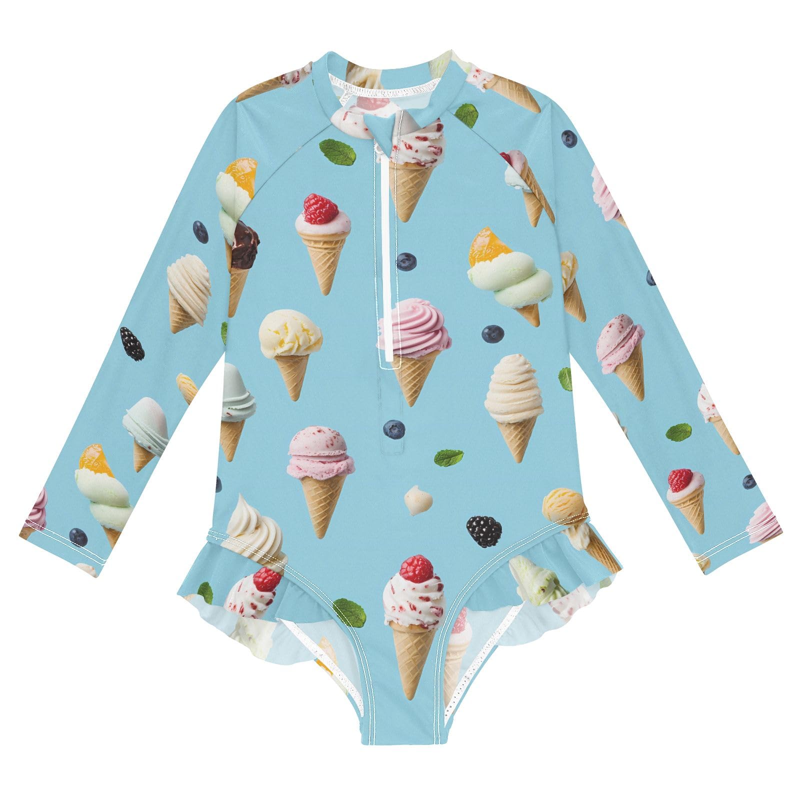 ALAZA Toddler Swimsuit Girl Bathing Suit Swimwear Rash Guard Ice Cream Blueberry Long Sleeve 3T