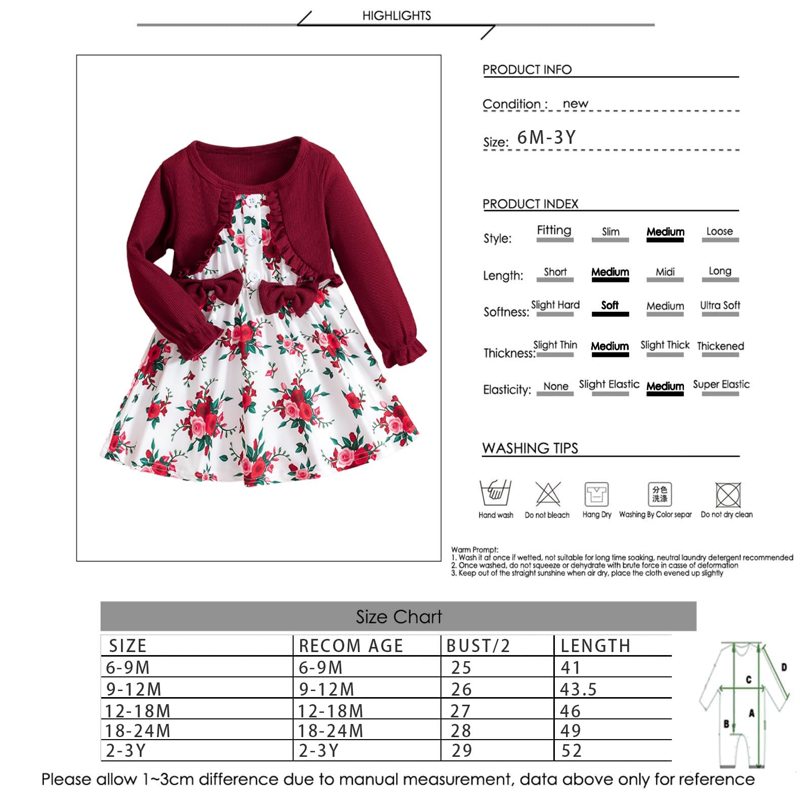 Robe pour bébé fille à volants motif floral Tutu Robes à manches longues Cardigan 2 pièces Tenue pour nouveau-né