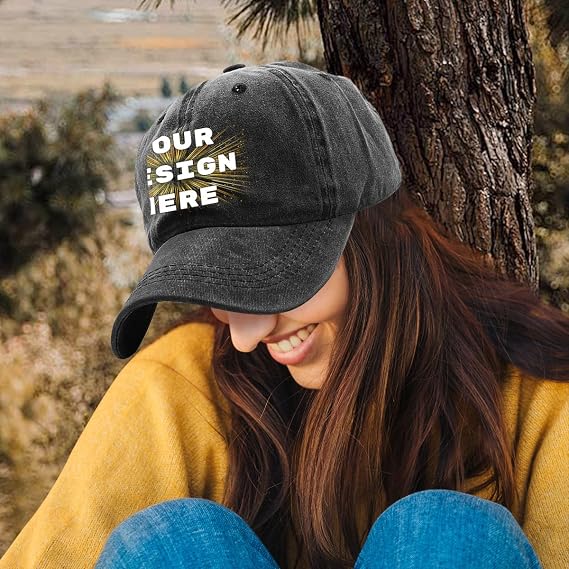 Personalised Caps Custom Baseball Caps for Men, Adjustable Trucker Cap with Logo/Text/Photo, Mesh Dad Hat, Black Cap, Golf and Running Caps for Men