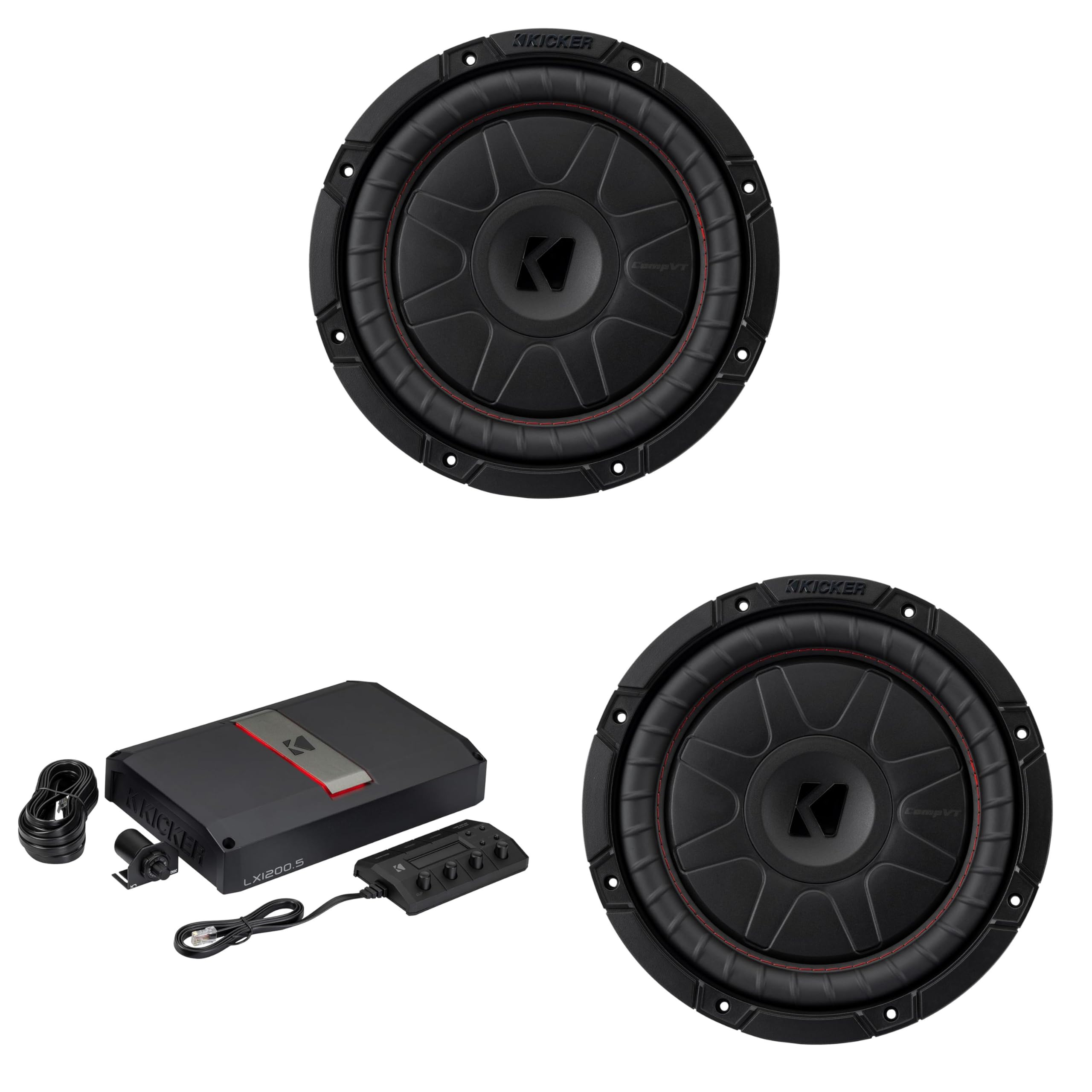 Kicker 10 Inch CVT Thin Woofer Includes (2) 52CVT102 Package with 51LX12005 Amplifier