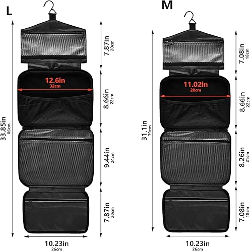 Miniatura 9 de Vintage Blue Leaves Red Flowers Pattern hanging travel toiletry bags for women with hook, designer necessities medicine bag for women traveling