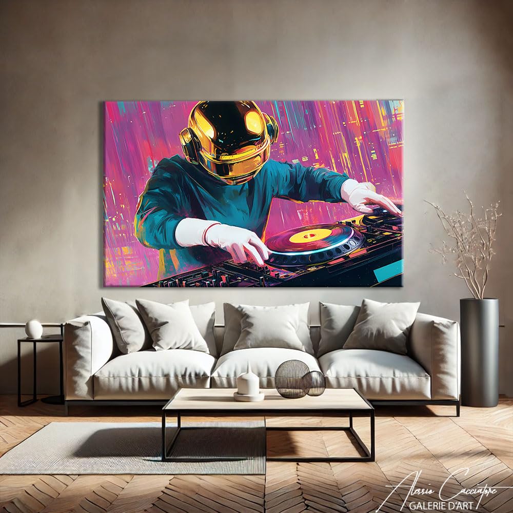 Alessio Cacciatore Quadro per DJ - Tela Musica - Stampa su tela Cyberpunk - Decorazione da parete - Pop Art Decorazione da parete - Idea regalo per la casa (120 x 80 cm)