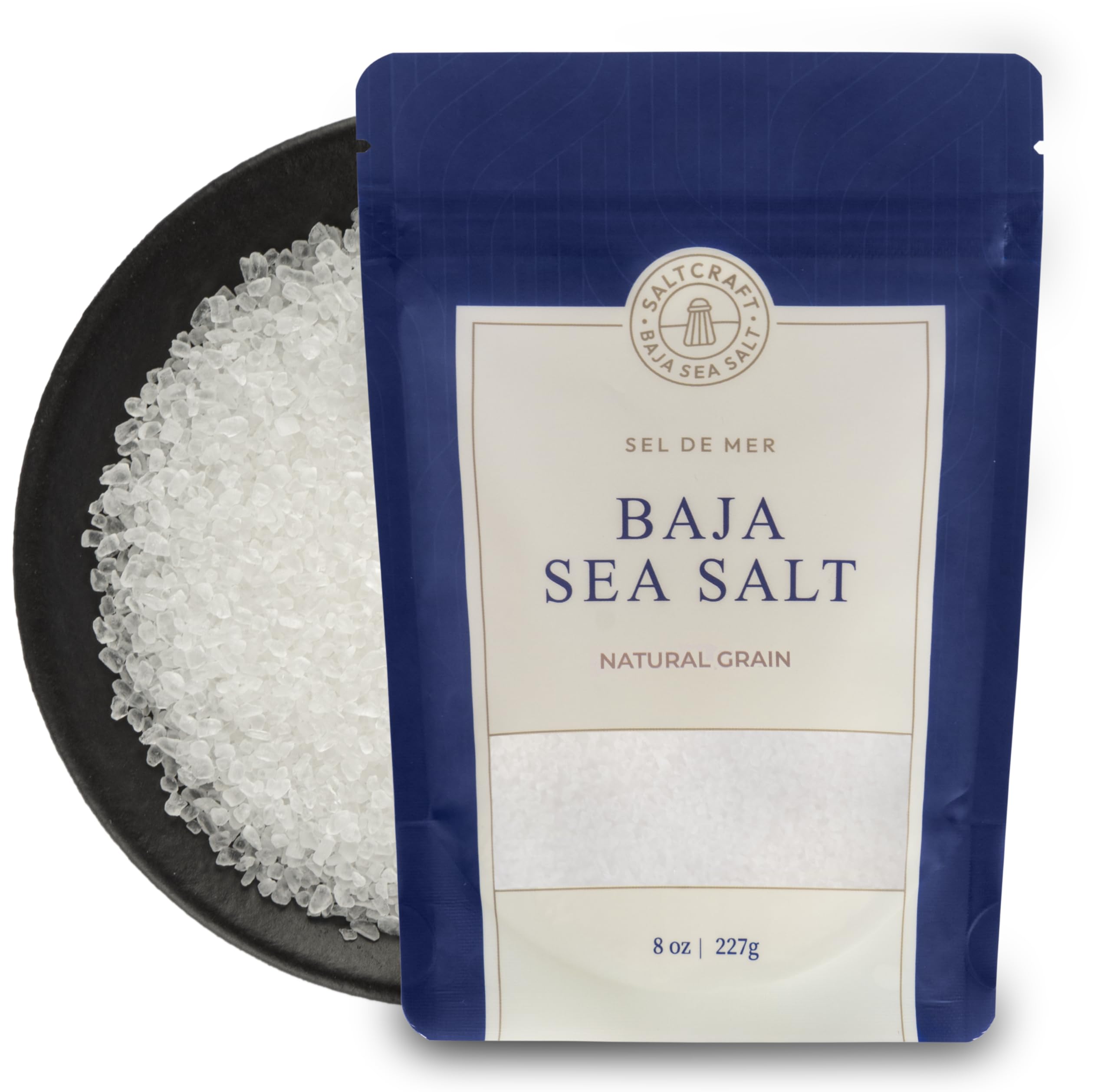 SALTCRAFT Baja Sea Salt – Natural Crystals, 30% Less Sodium, Kosher Certified, Mineral-Rich, Non-GMO – 8 oz