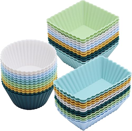 SAWNZC Divisores de silicona para lonchera, 36 forros reutilizables para magdalenas, tazas de magdalenas para hornear, coloridos separadores de
