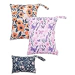 ALVABABY 3 Cloth Diaper Wet Dry Bags Waterproof Reusable with Two Zippered Pockets Travel Beach Pool Daycare Soiled Baby Items Yoga Gym Bag for Swimsuits or Wet Clothes Small medium Large 3L-SML08