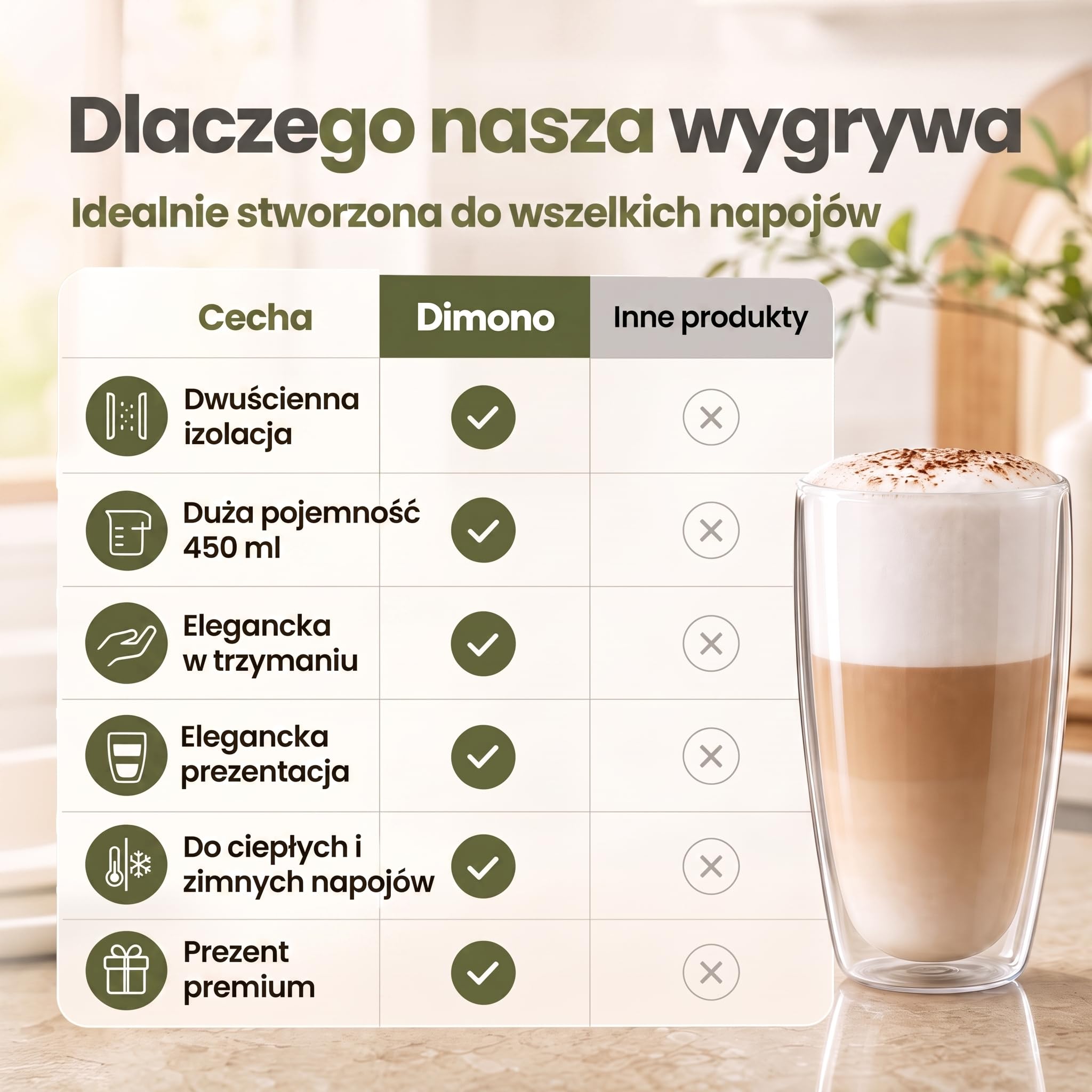 Dimono® Szklanki z Podwójną Ścianką 12 szt. - Latte & Koktajle | Ręcznie dmuchane szkło borokrzemianowe - efekt unoszenia napoju - do latte macchiato, wody i long drinków