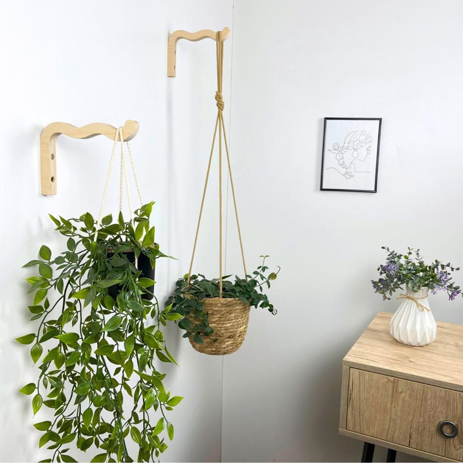 Lot de 2 Crochets en Bois pour Plants, murales peltes de plants en plein air, supports muraux pour pot, Paniers de Fleurs, Lanternes d'intérieur et d'extérieur, Ornements de Jardin pour carillons