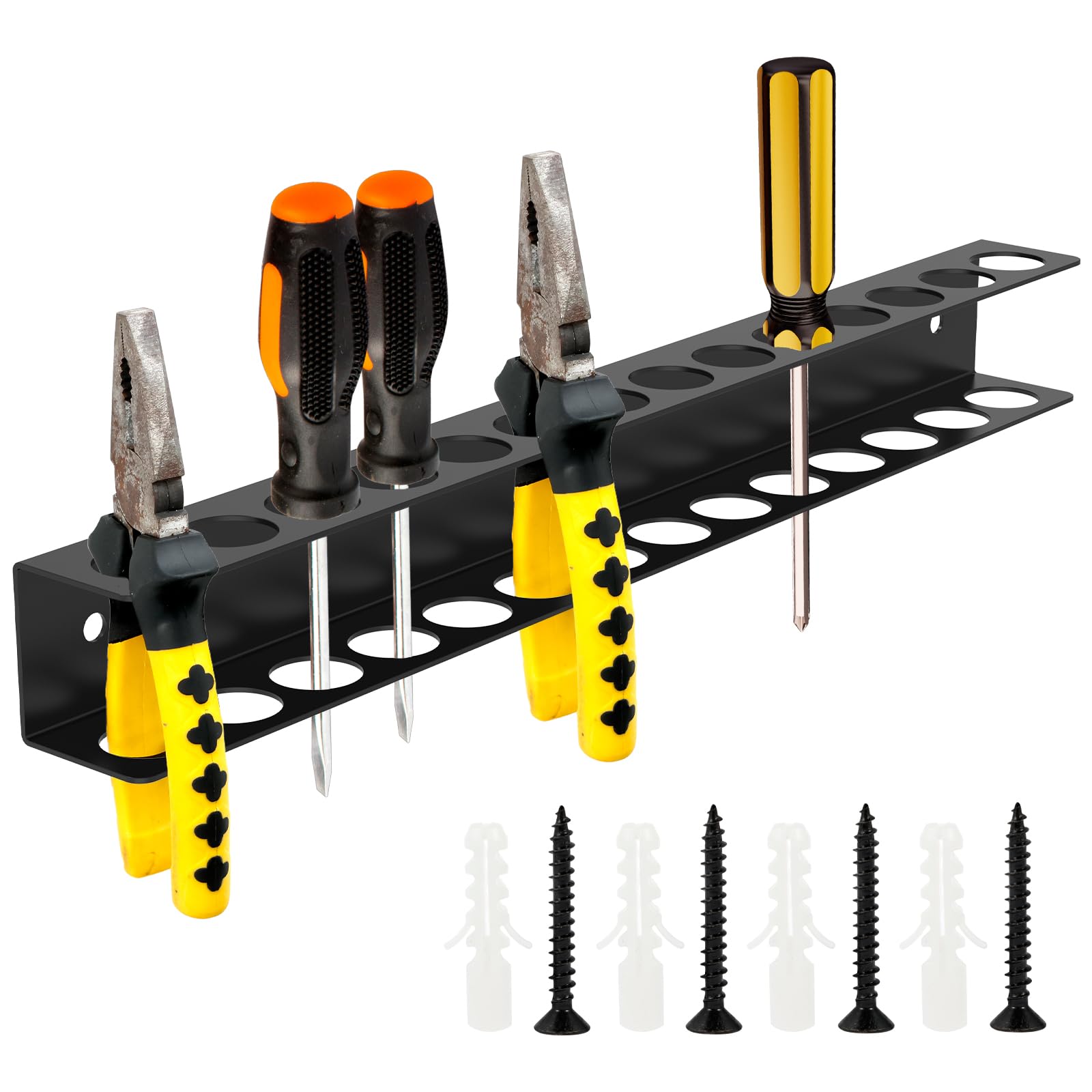 Yjqxmyu 14 Holes Wall Tool Rack Organiser, Rustproof Iron Screwdriver Rack, Space Saving Wall Pliers Storage Holder For Screwdriver Pliers Garage Workshop (14 Holes)