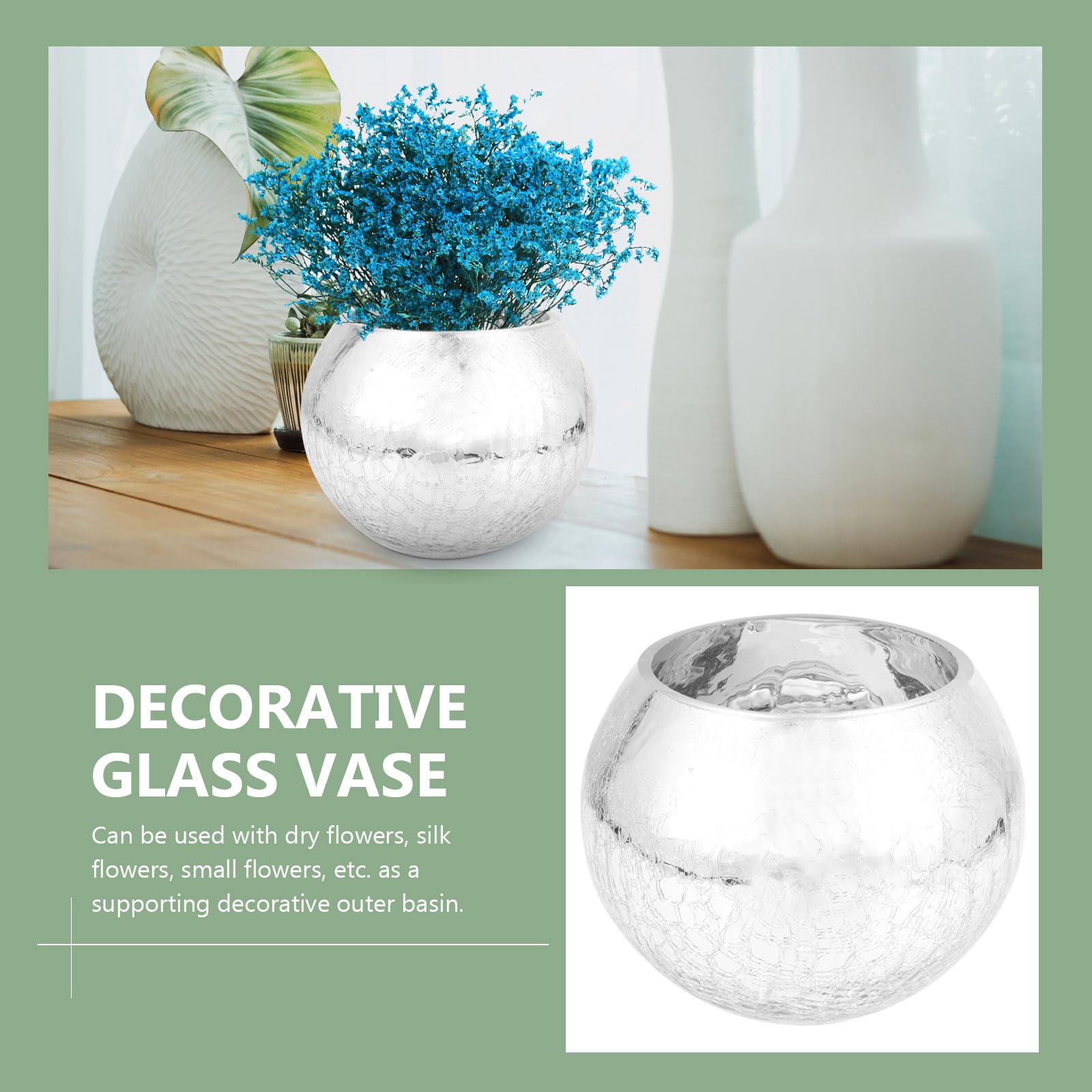 ibasenice Jarrón Decorativo de Cristal Plateado de Estilo Europeo Forma Redonda para Centro de Mesa, Adecuado para Oficinas y Decoración de Bodas, Material Vidrio Moderno