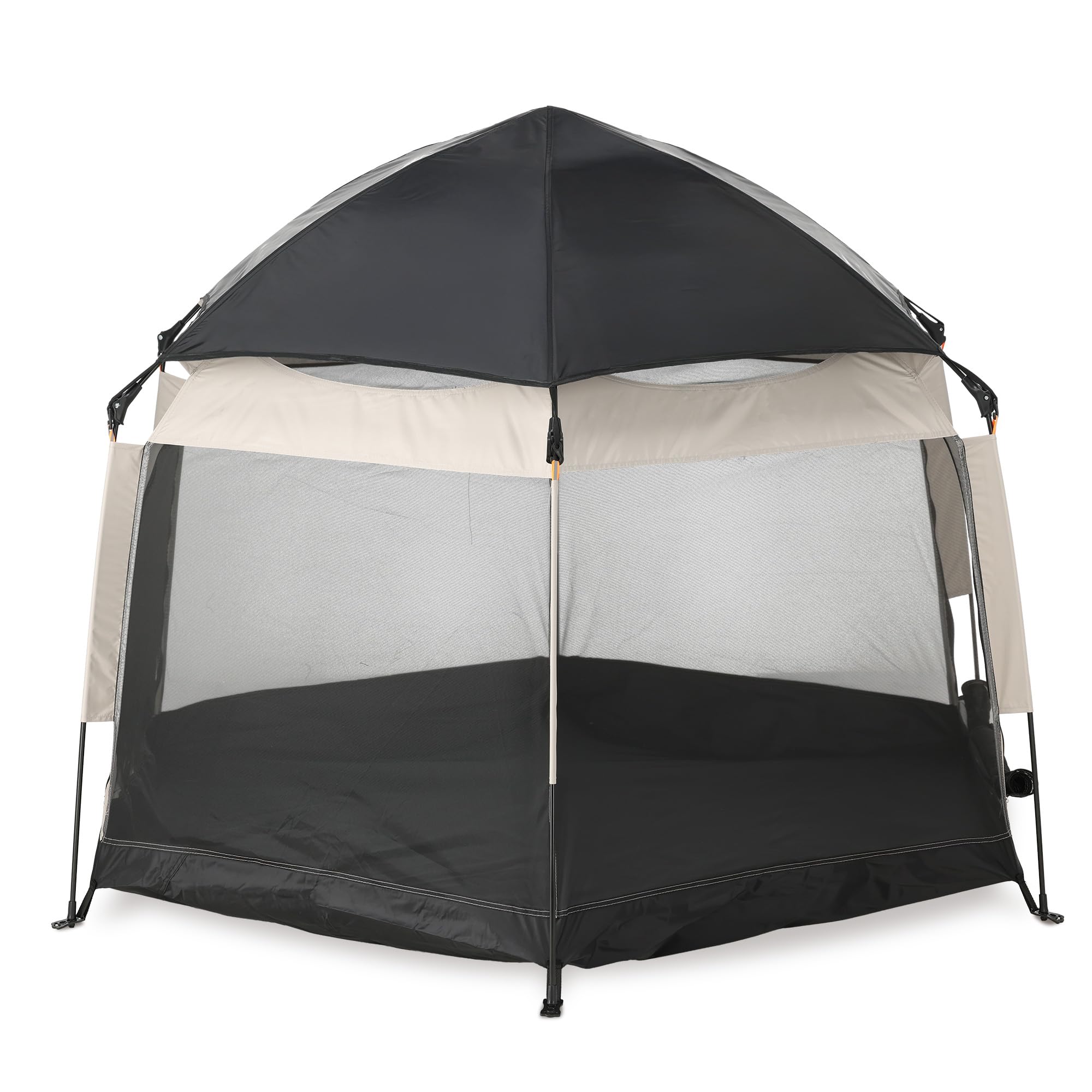 Deryan Up-To-Go - Cama de viaje y caja para niños - Refugio portátil para la playa para bebés y niños pequeños - Plegable con colchón y bolsa de transporte, 150 x 170 x 125 cm, color arena