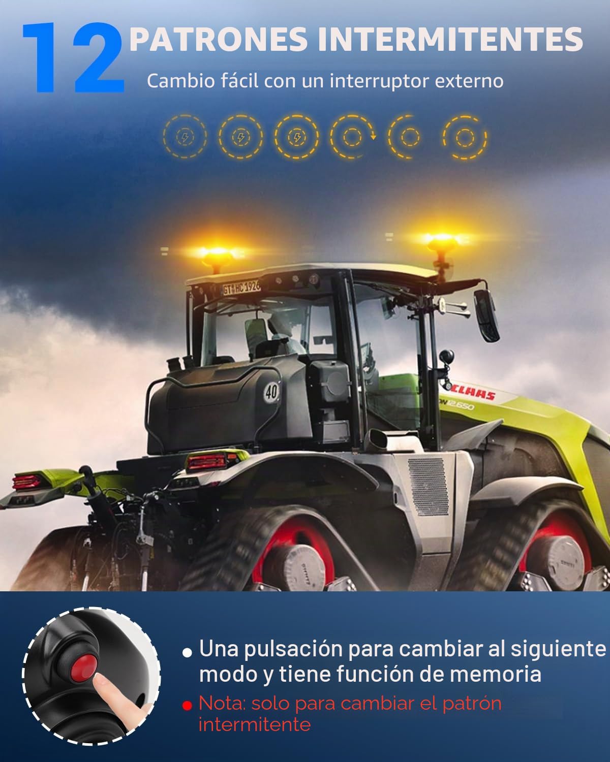 SUPAREE 12/24V Luz LED Rotativo Luz De Emergencia Para Tractor Naranja Tractor con Interruptor E-MARK 12 Modos de Flash IP67 para Camion Vehículo Remolque 1 Pieza