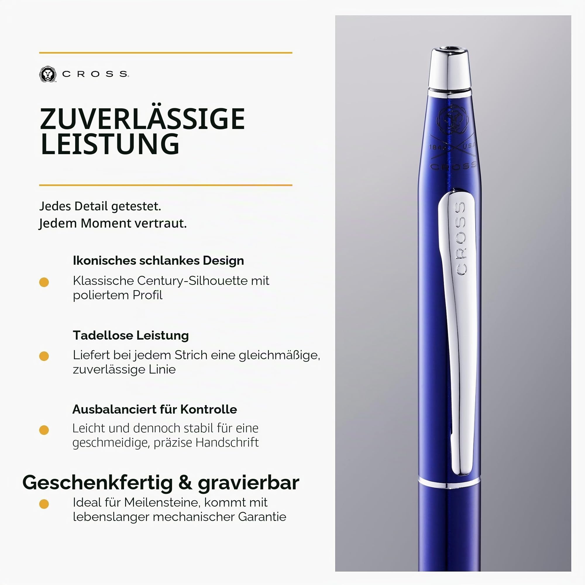 Cross Classic Century Kugelschreiber (Strichstärke M, Schreibfarbe: schwarz, nachfüllbar, inkl. Premium Geschenkbox) Transluzent Blaulack, 1 Stück (1er Pack)