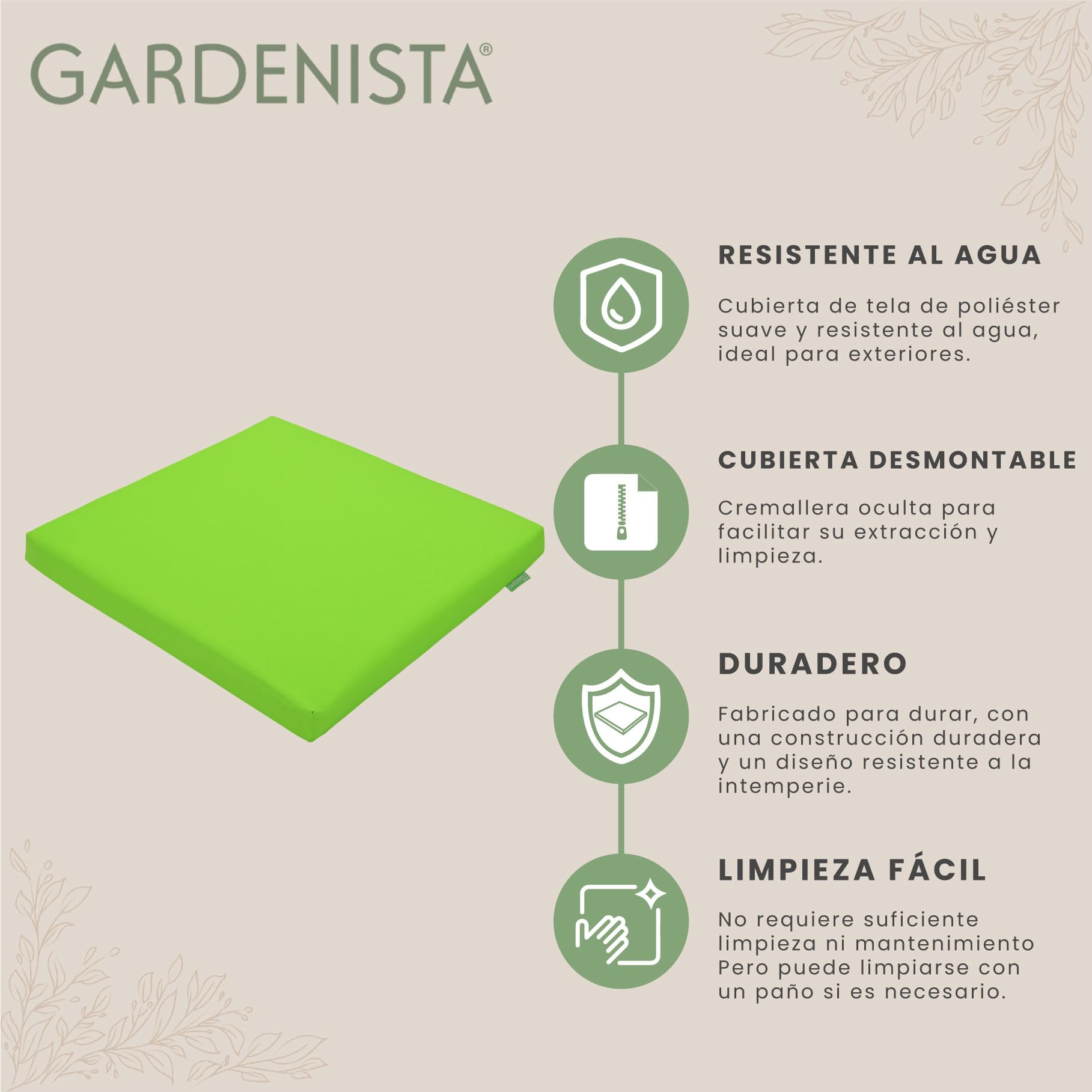 Gardenista Cojines para Exterior para Muebles de ratán | Cojines de jardín para Keter Allibert Carolina | Impermeables para Muebles de Patio | Livianos y duraderos | 4 Piezas (Lima)