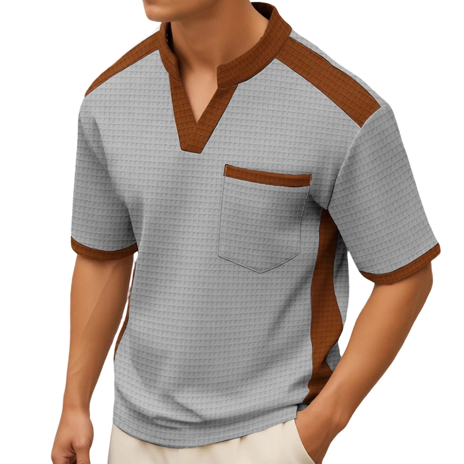 Maglietta Sportiva Uomo T-Shirt Vintage Casual Arrival con Grande Quadri e Scollo a V Traspirante per Stile Moderno - 3