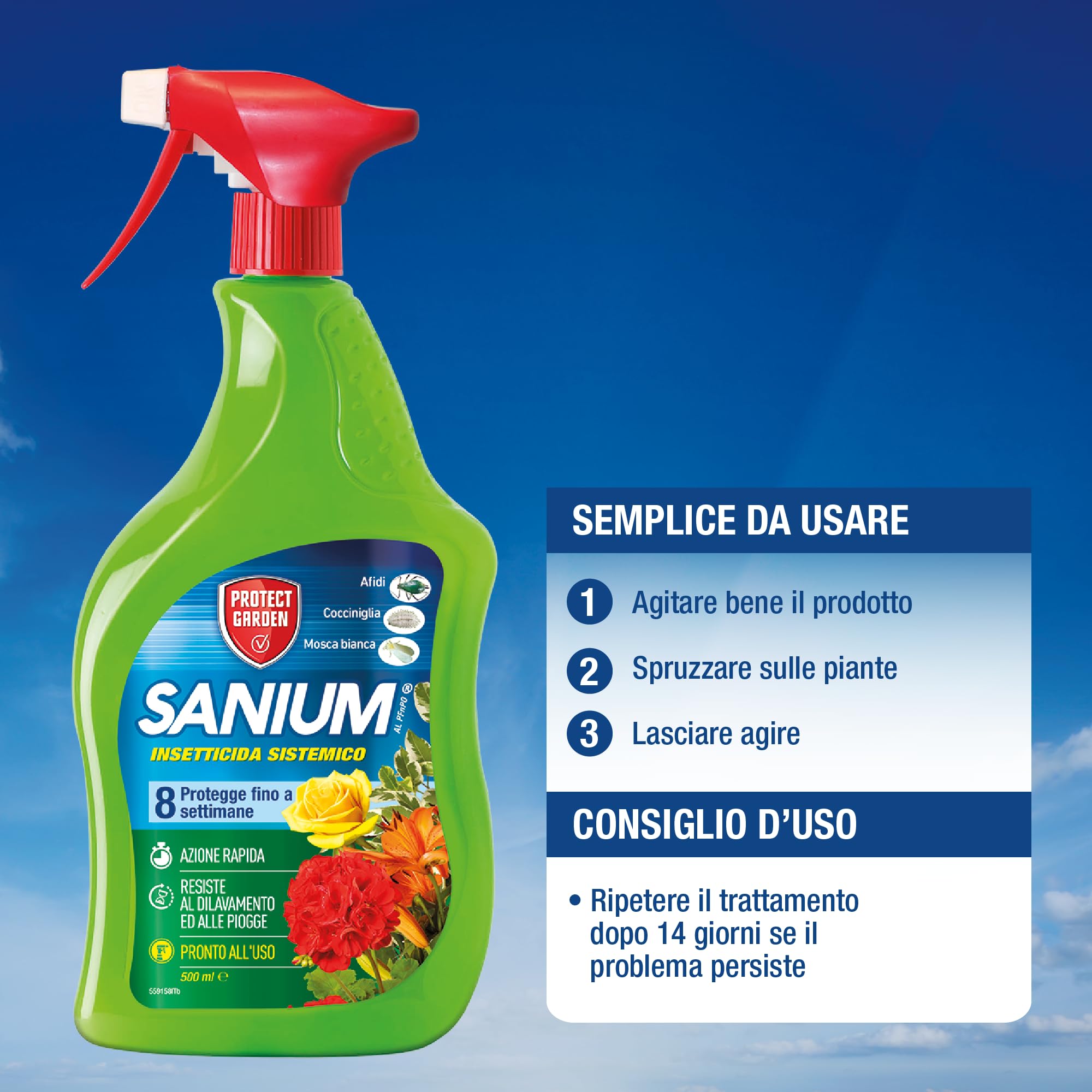 Protect Garden Sanium AL PFnPO Insetticida Sistemico Pronto Uso 500ml Elimina Afidi Cocciniglia Mosca Bianca