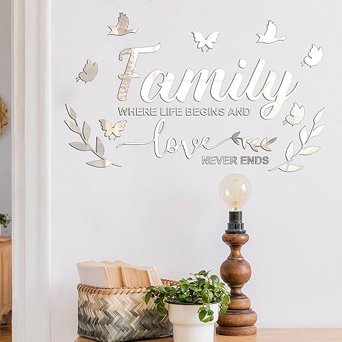Vista 6 de Zonon Calcomanías de pared de acrílico 3D con texto en inglés "Mirror Family Wall" (plateado)