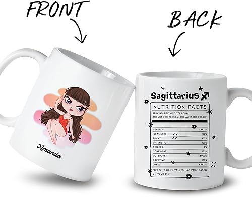 Miniatura 2 de Gossby Taza de café personalizada con signo de Sagitario, taza personalizada de horóscopo de 11 onzas para mujeres con diseño, nombre, información