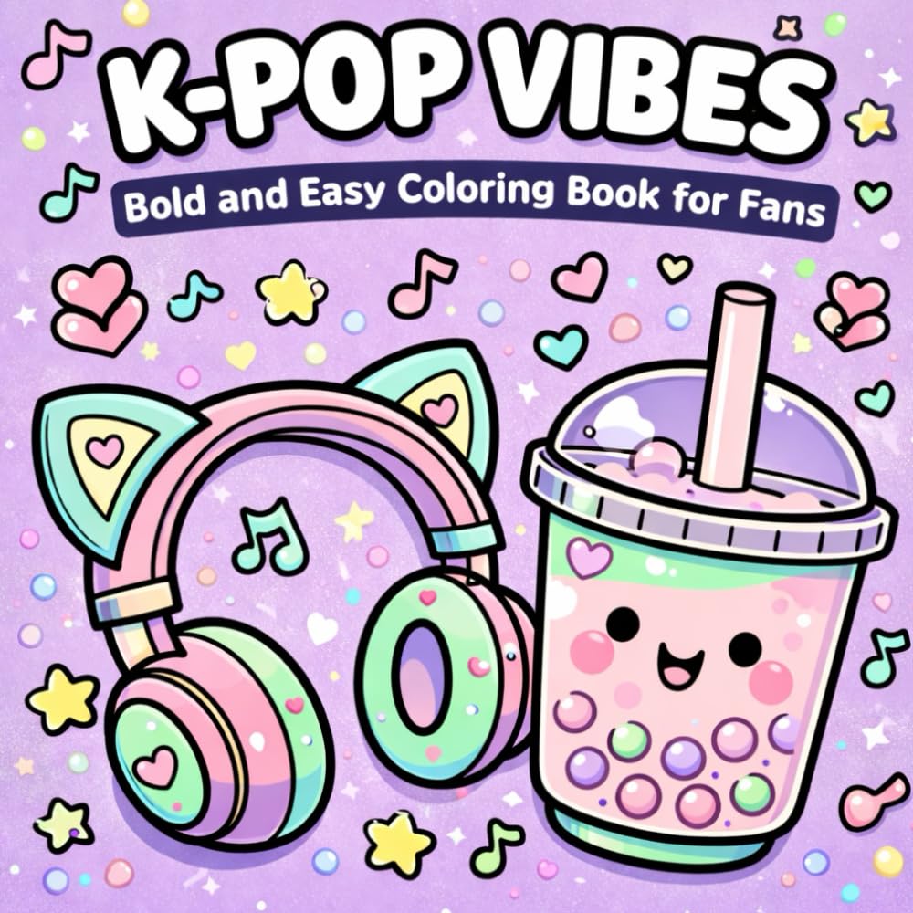 K-Pop Coloring Book: Bold and Easy – Kawaii Korean Idol Lifestyle for Teens and Adults: Simple K-Fashion & Korean Food Designs with Thick Lines for ... Airport Fashion Illustrations for K-Pop Fans